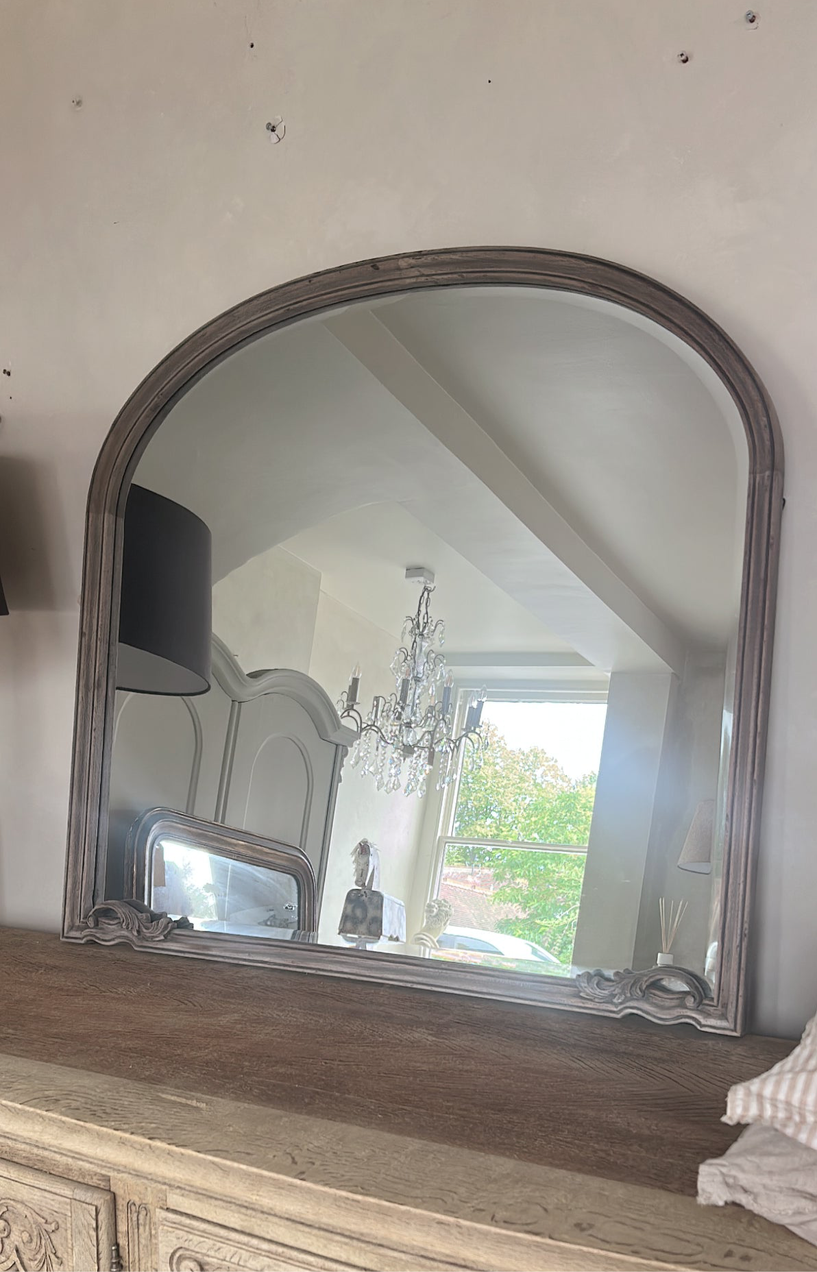 Reclaimed wooded arch mirror with bevelled glass
