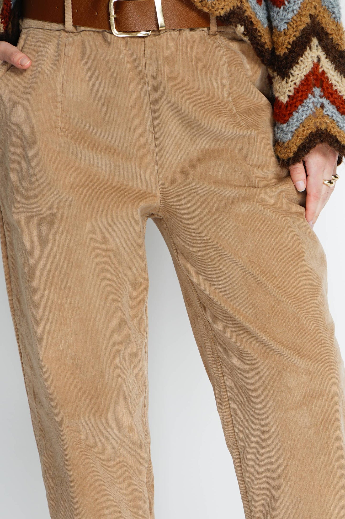 Velvet pants with belt 30500: Beige