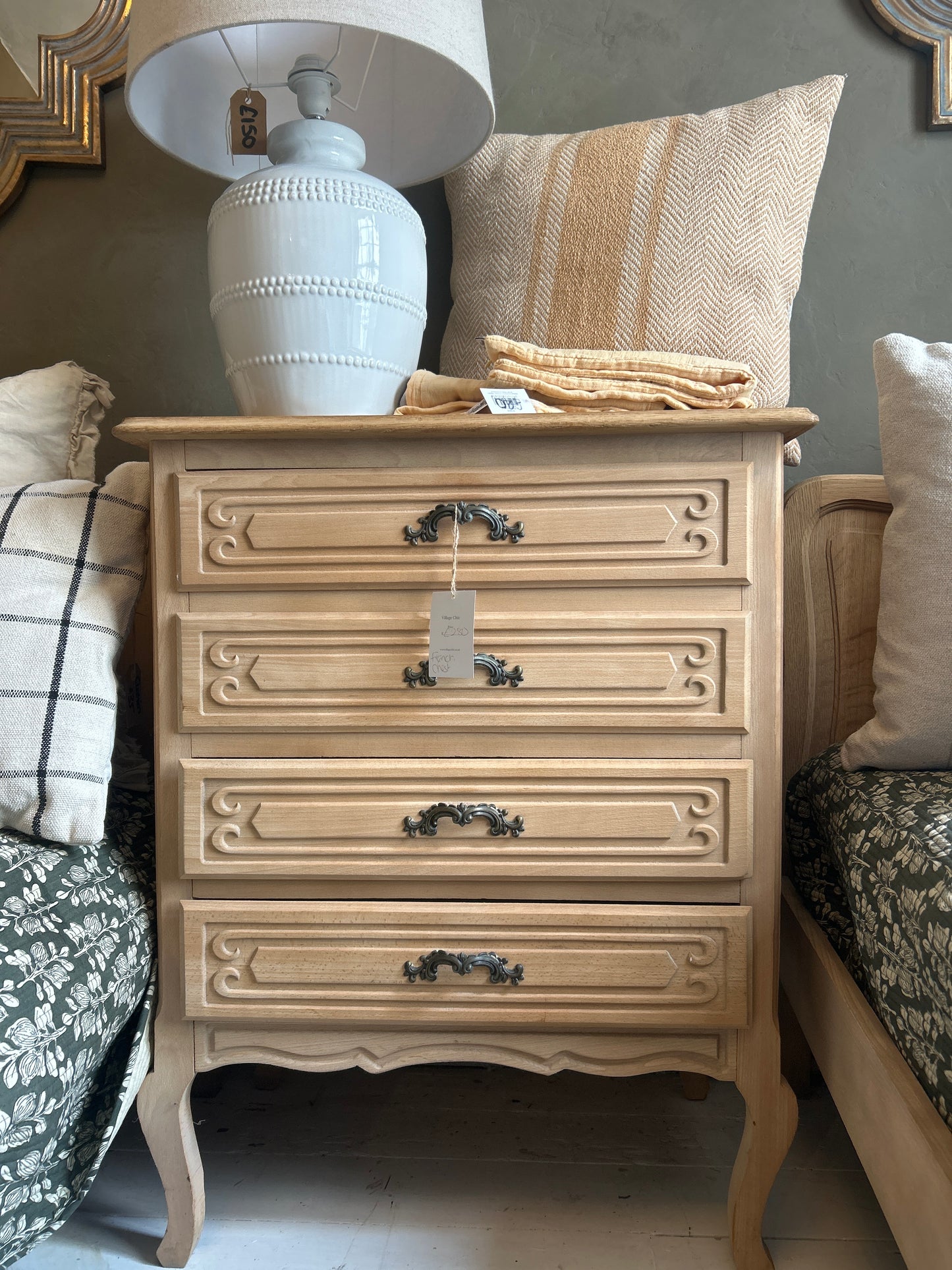 Sandblasted petite French chest of drawers .