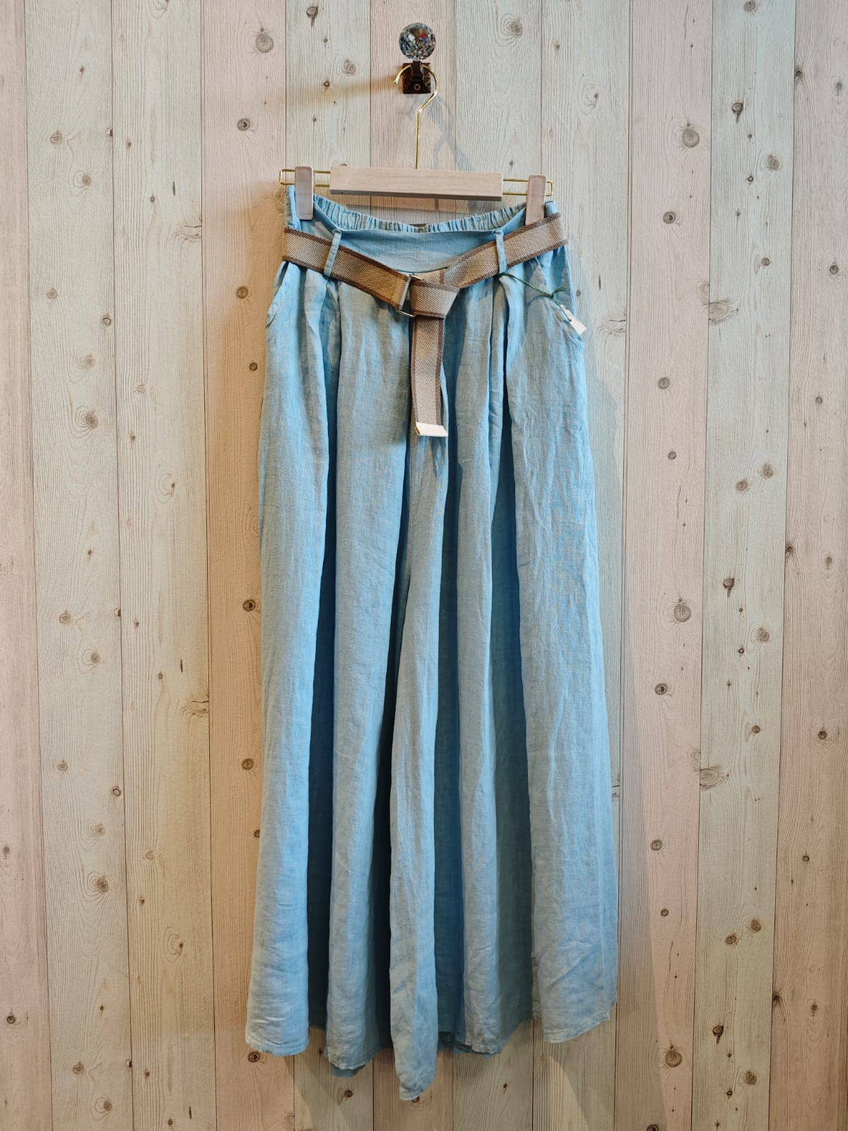 REF 30522 TROUSERS BELT 100% LINEN: Blue