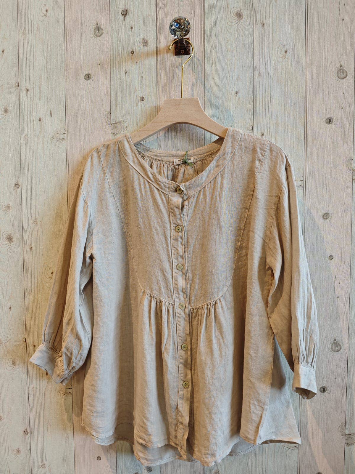 REF 17841 BLOUSE WITH MAO COLLAR 100% LINEN: CAMEL
