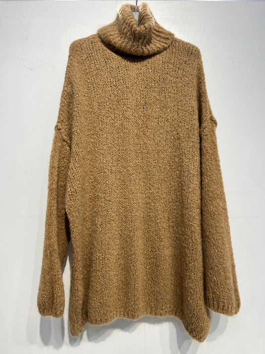 3228 soft turtleneck wool and mohair sweater: Camel / One size