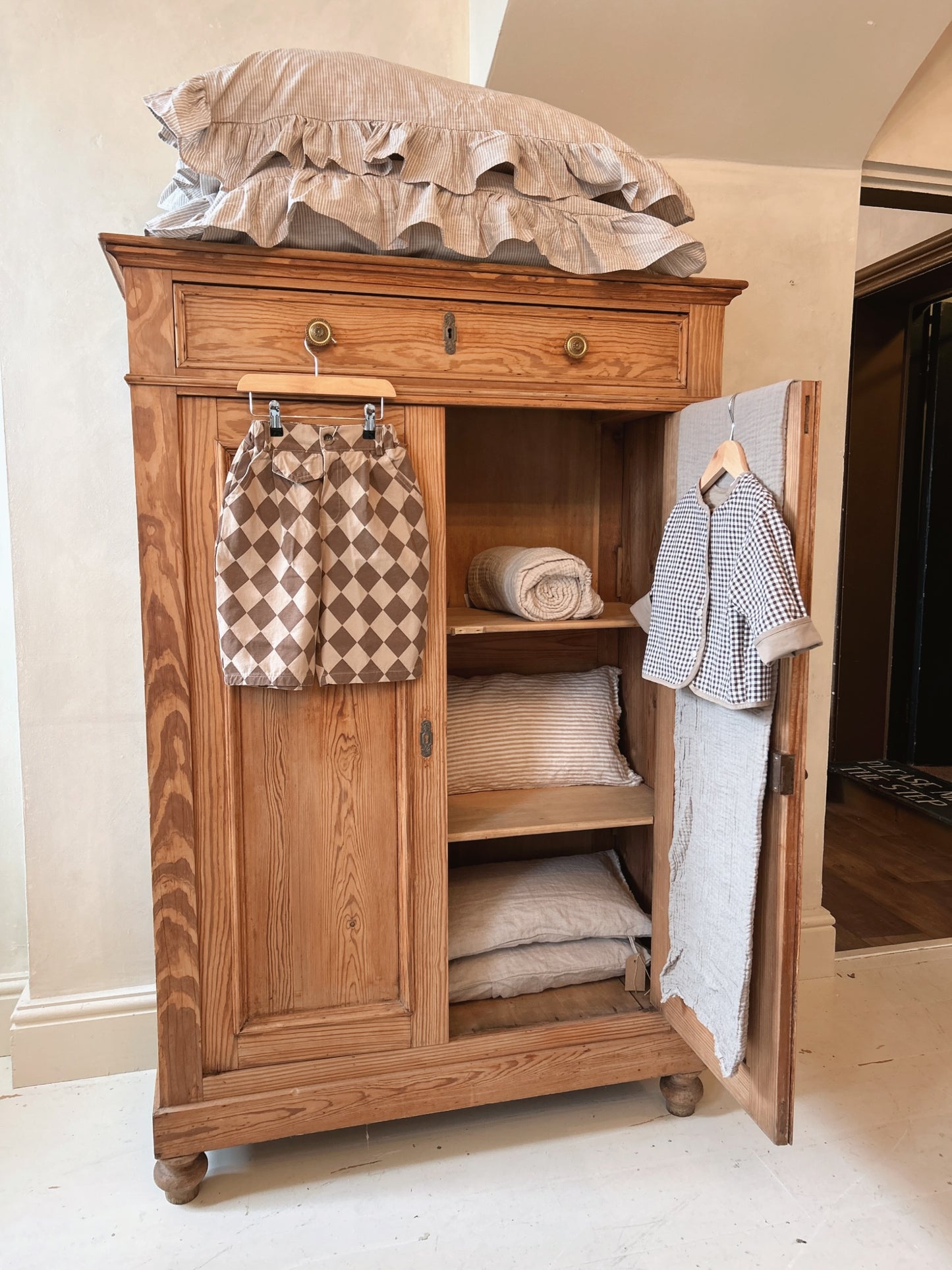 French antique pine linen cupboard