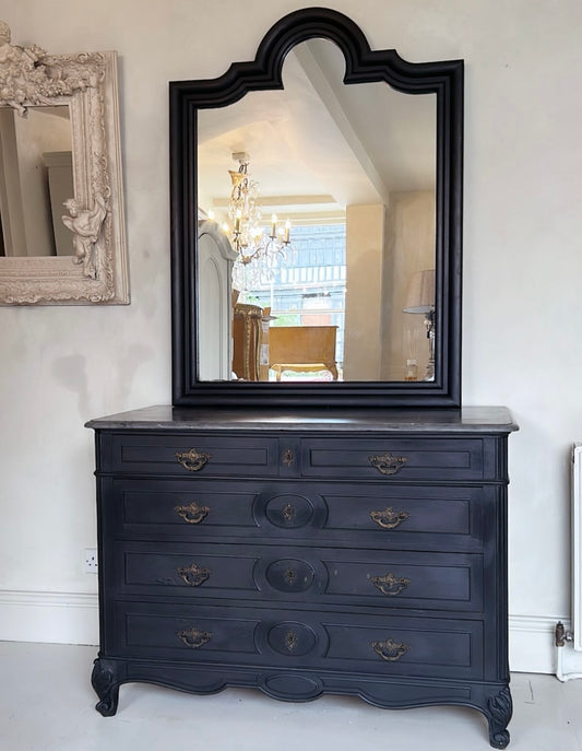 Antique French Louis commode with marble top painted black