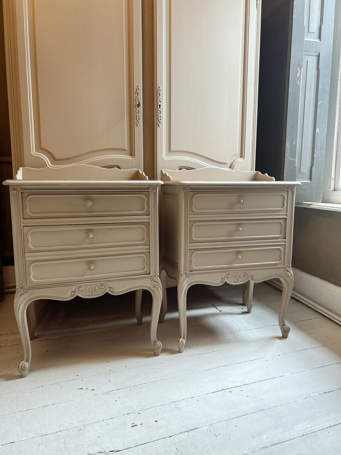 Pair of painted french Louis bedsides- Artisan Tan