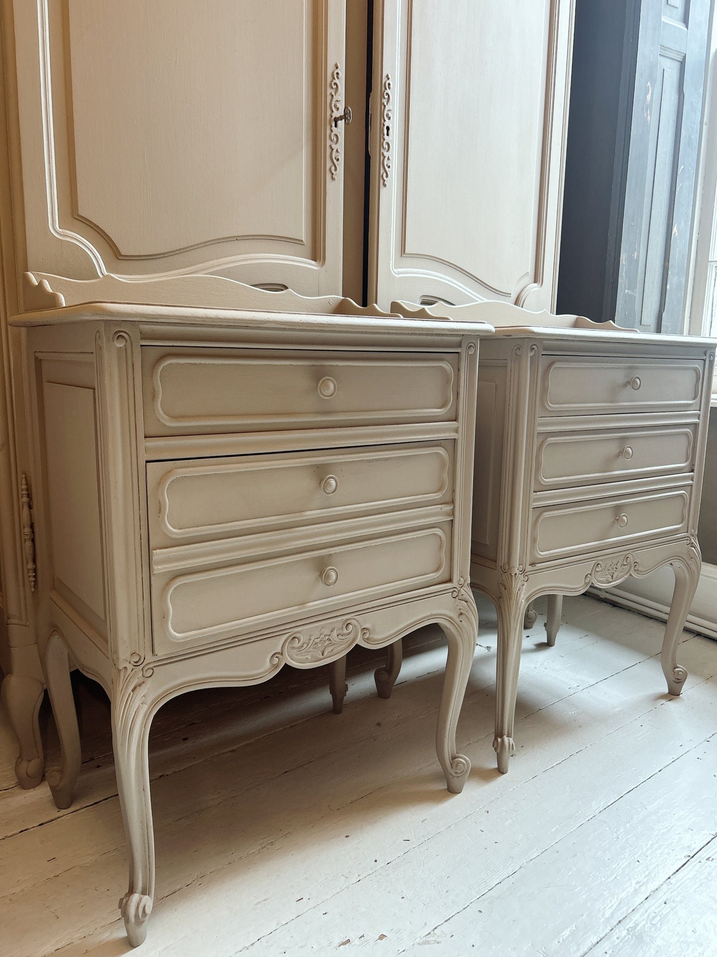 Pair of painted french Louis bedsides- Artisan Tan
