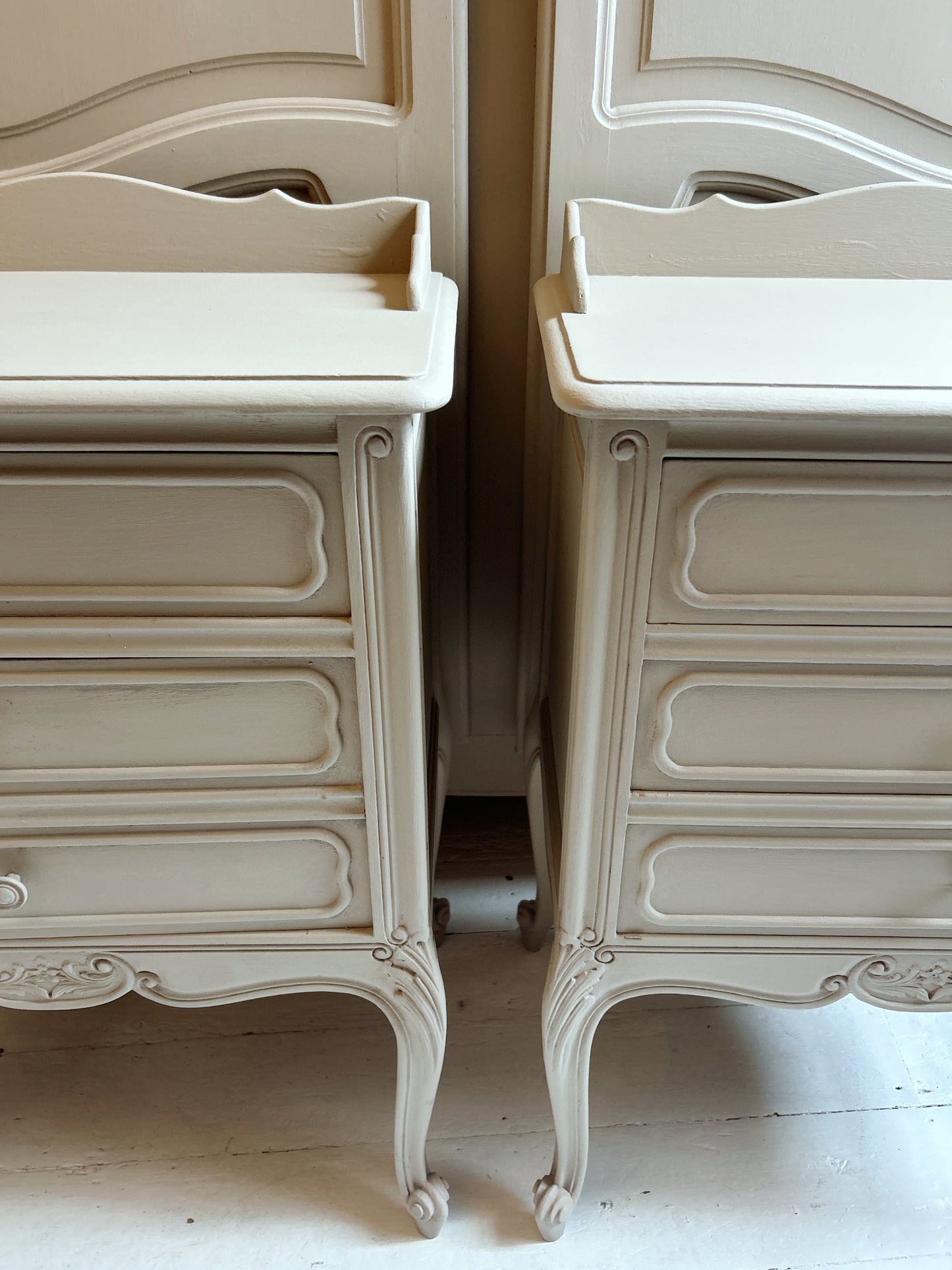 Pair of painted french Louis bedsides- Artisan Tan