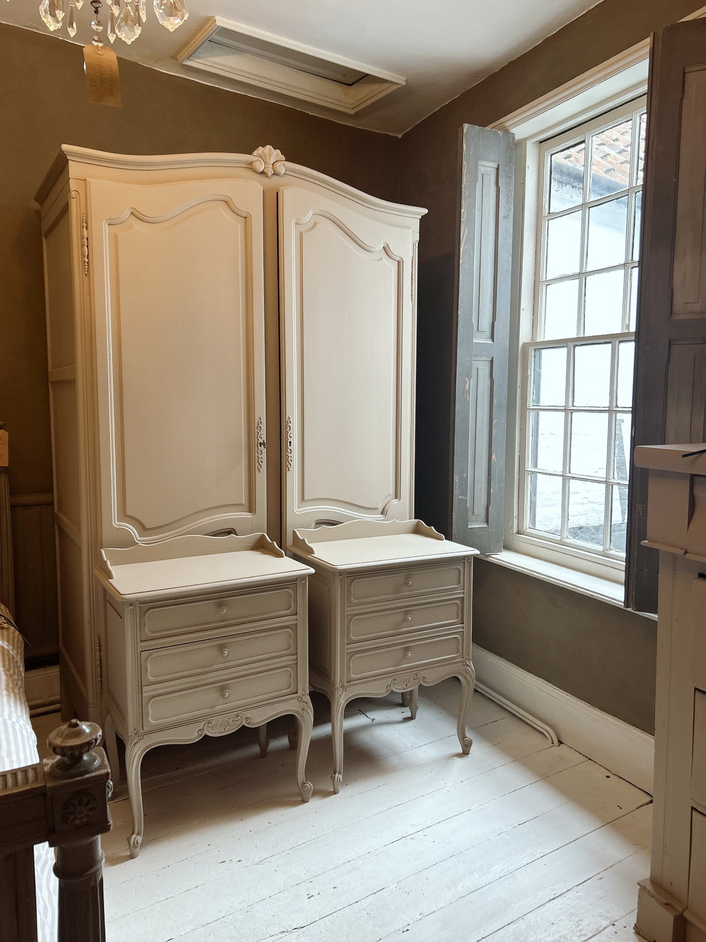 Pair of painted french Louis bedsides- Artisan Tan