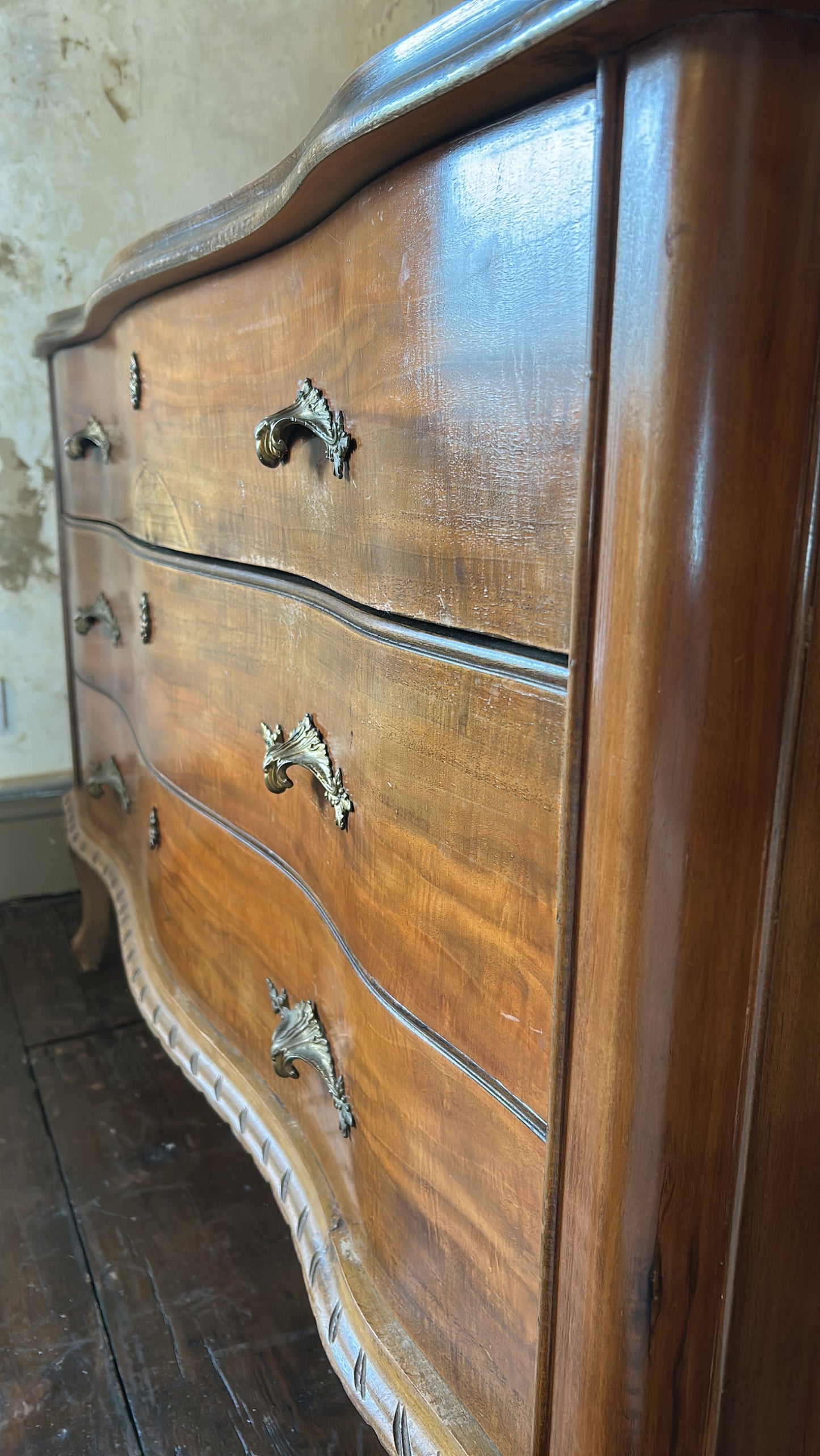Antique French serpentine chest of drawers