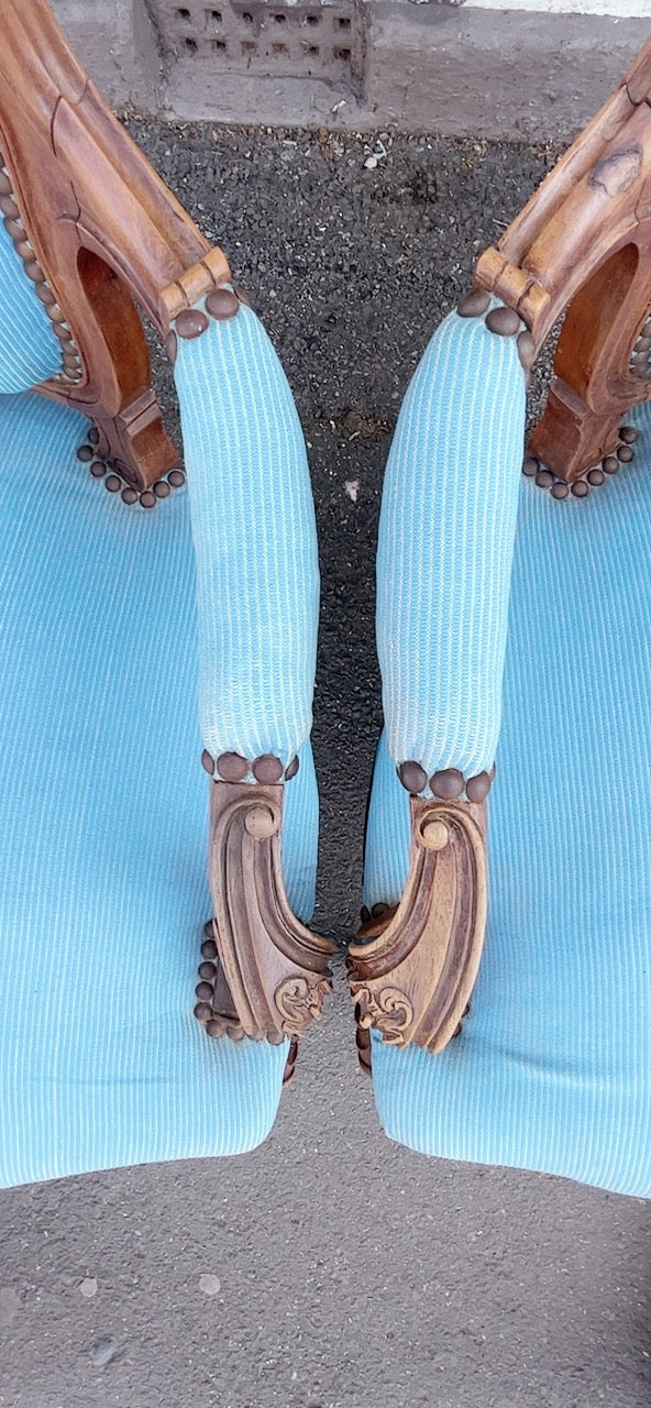 Pair French Louis XV upholstered armchairs