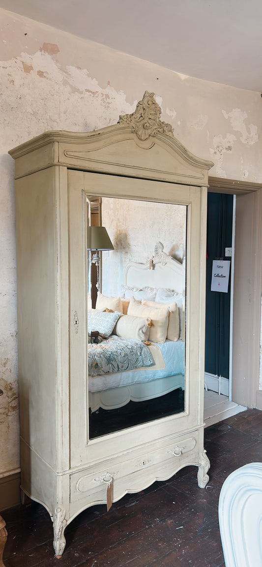 Antique French painted armoire wardrobe - Floating fog