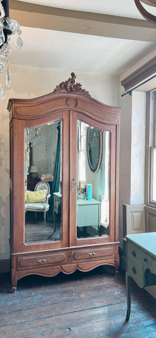 Antique French oak double armoire - wardrobe