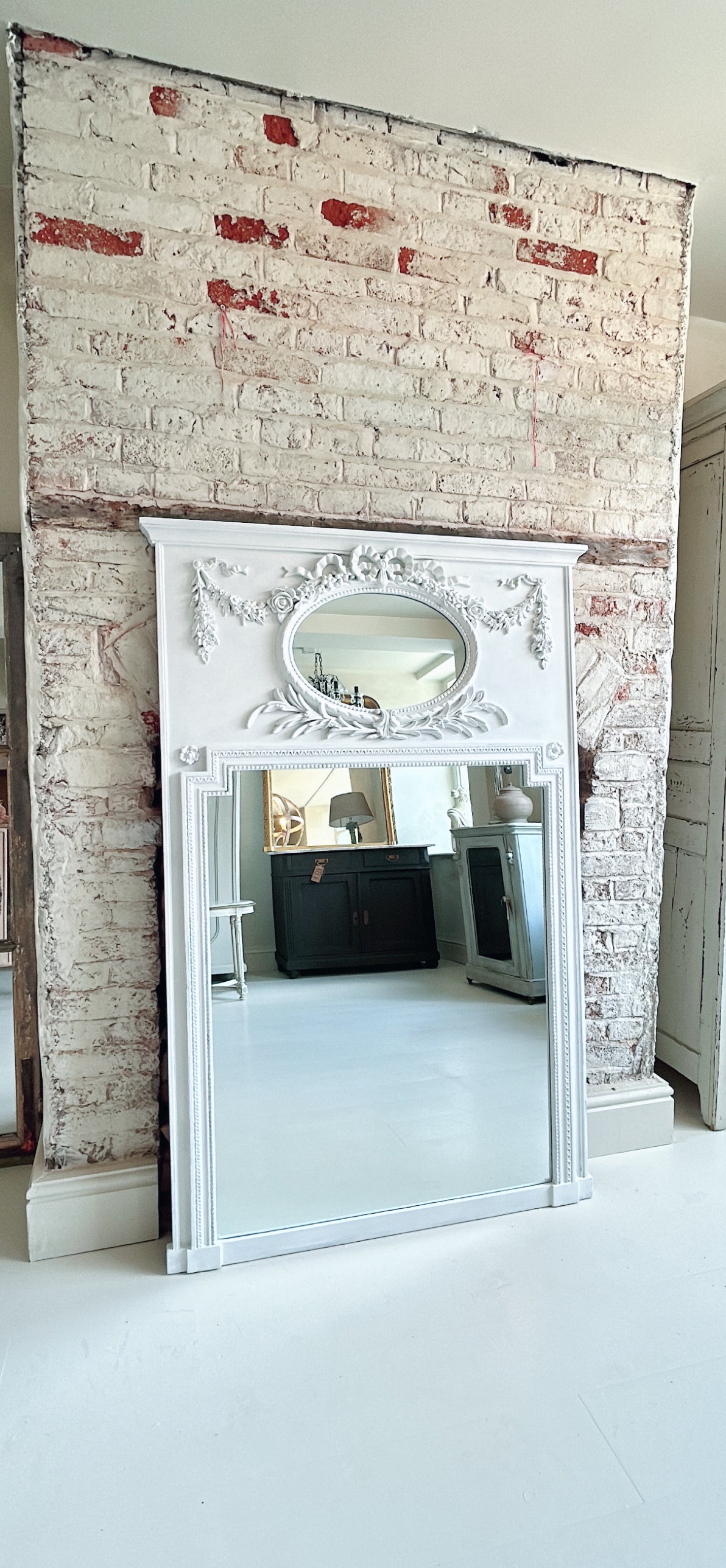 Large white painted mirror