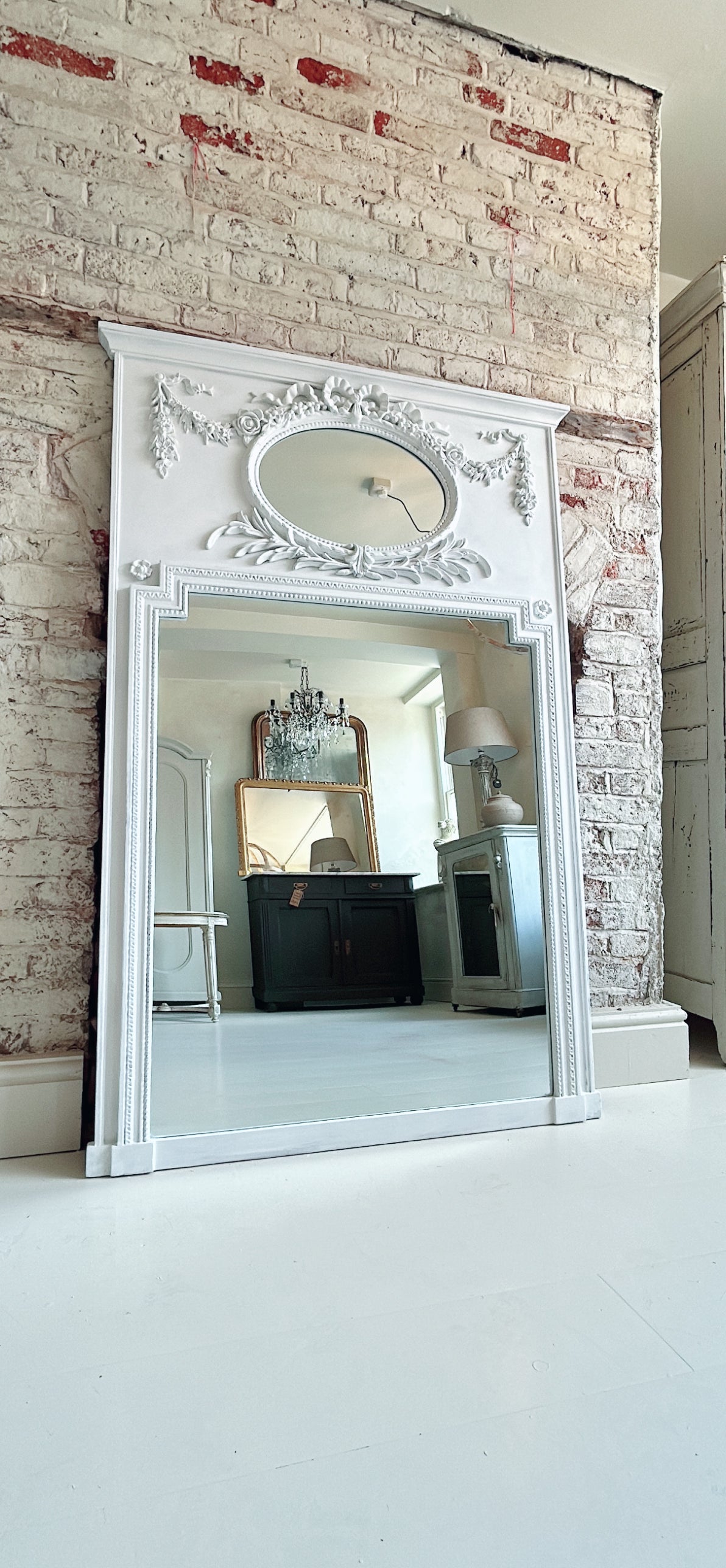 Large white painted mirror