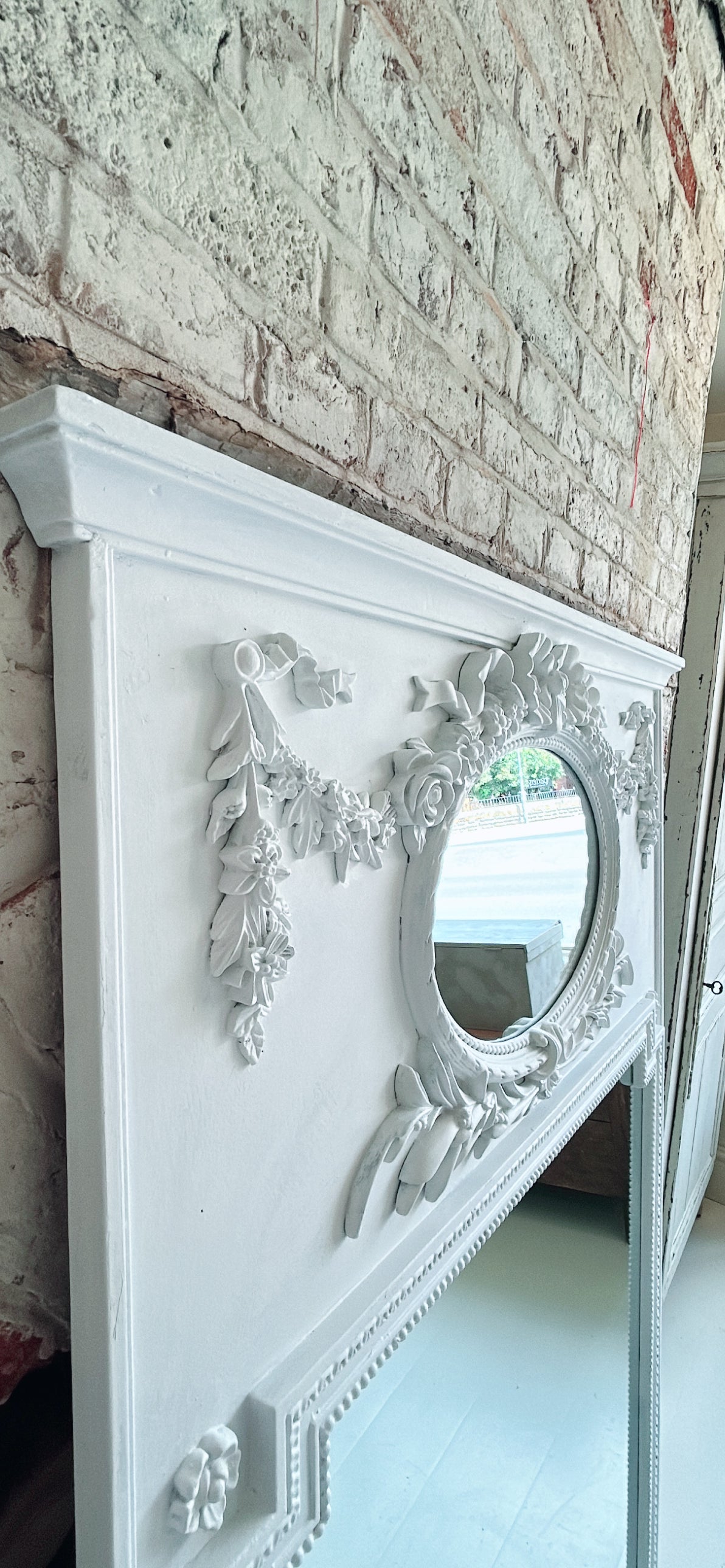 Large white painted mirror