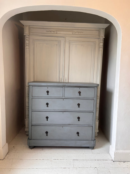 Antique painted chest of drawers - Blue stone