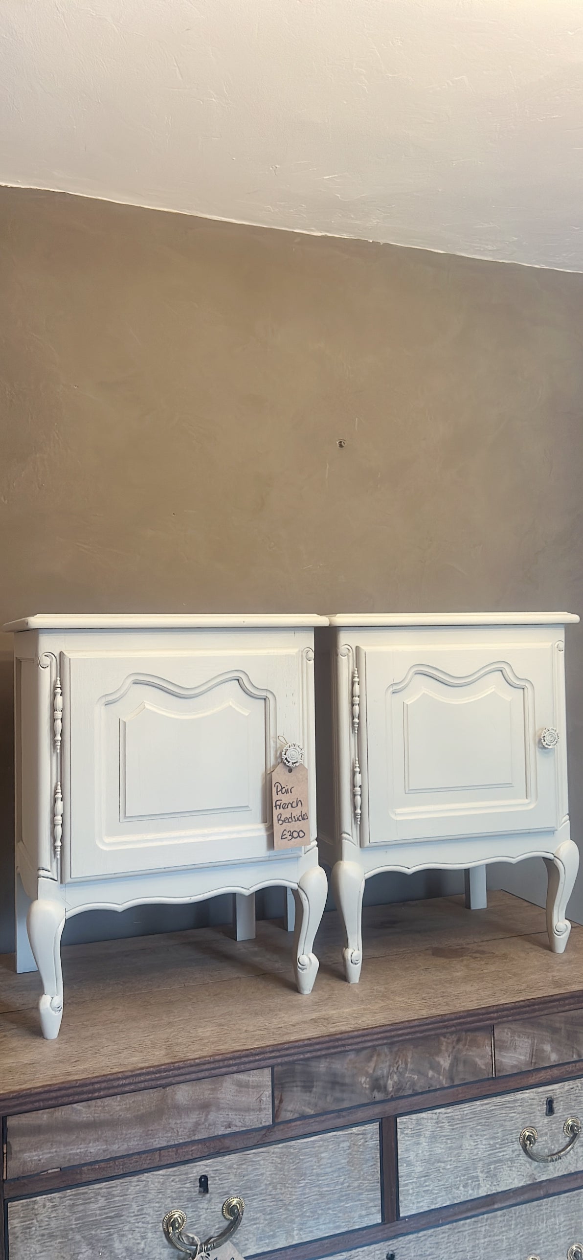Pair painted vintage bedside tables