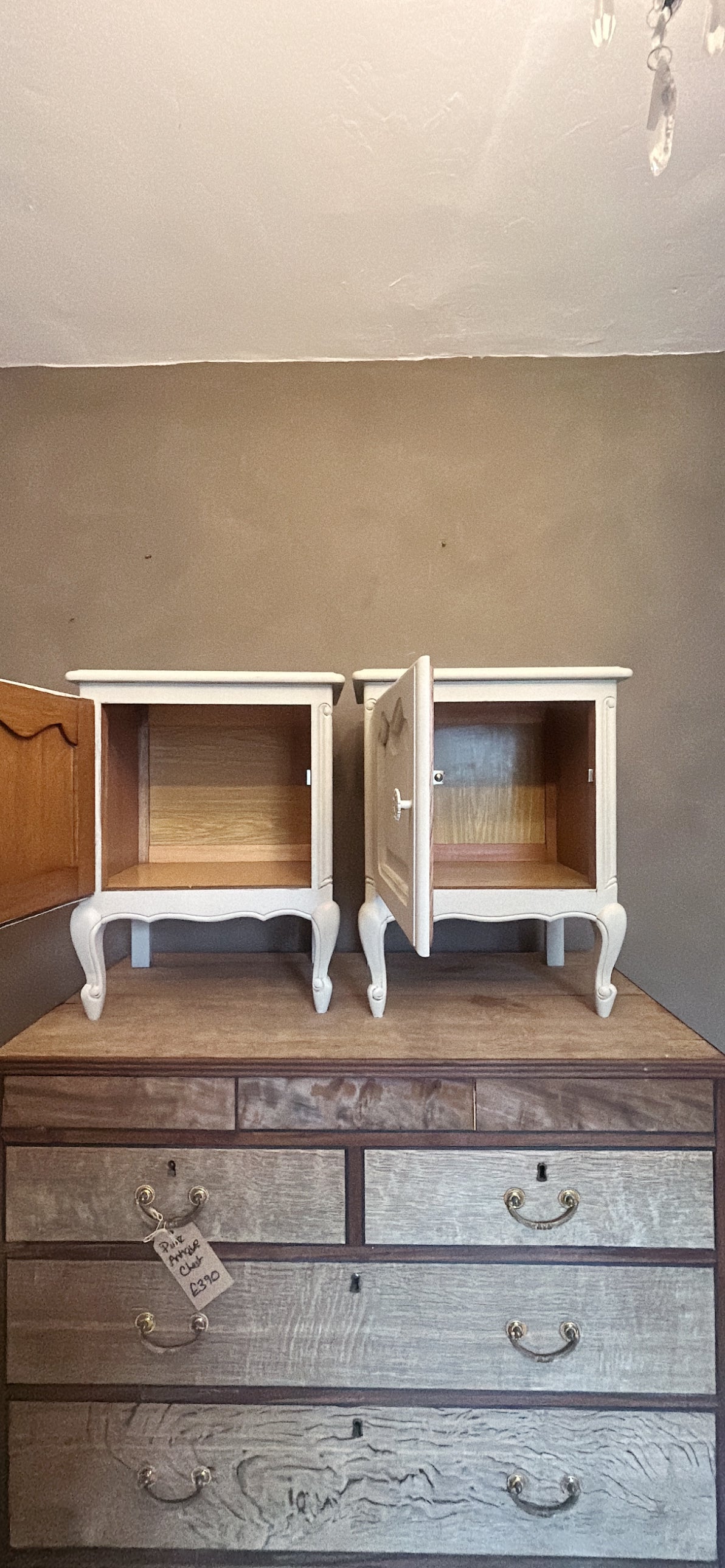 Pair painted vintage bedside tables