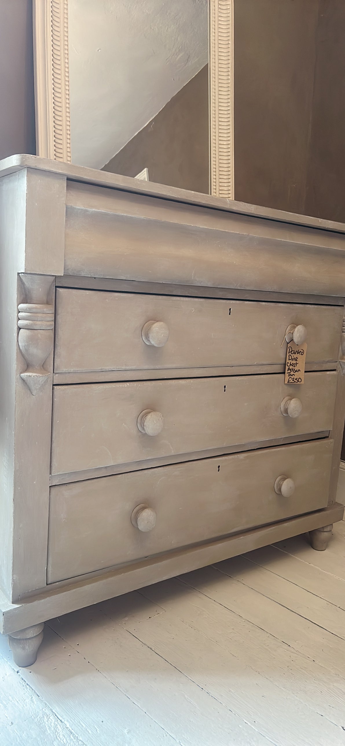 Painted pine antique chest of drawers - artisan tan with white wax