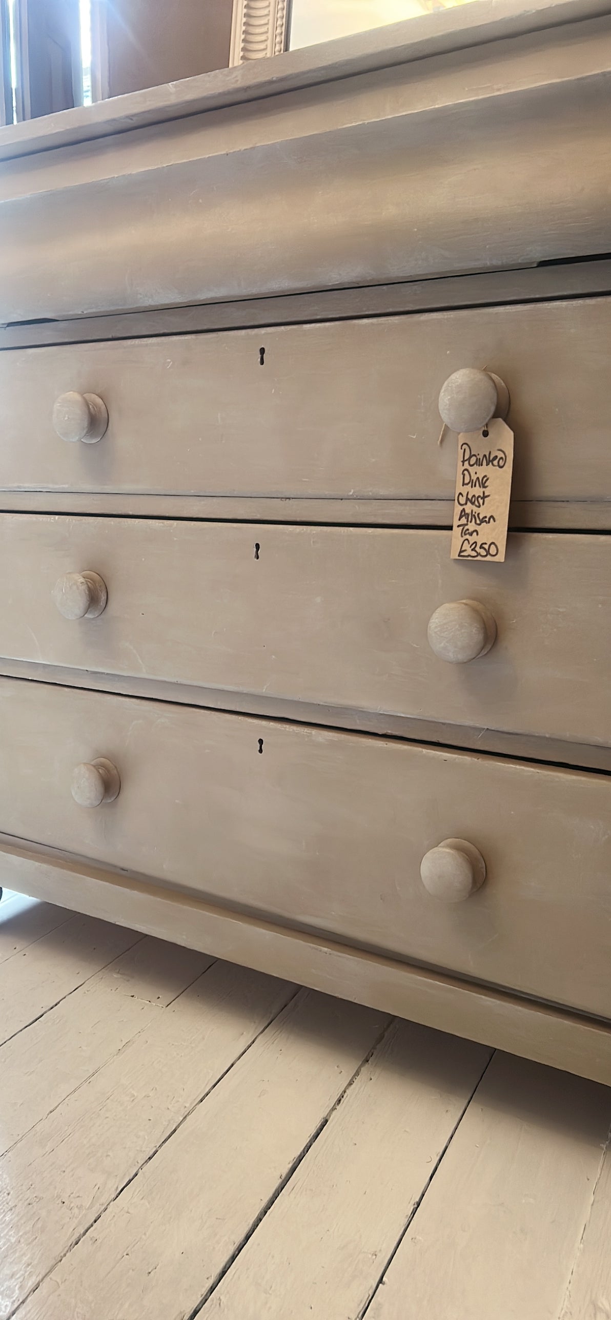 Painted pine antique chest of drawers - artisan tan with white wax