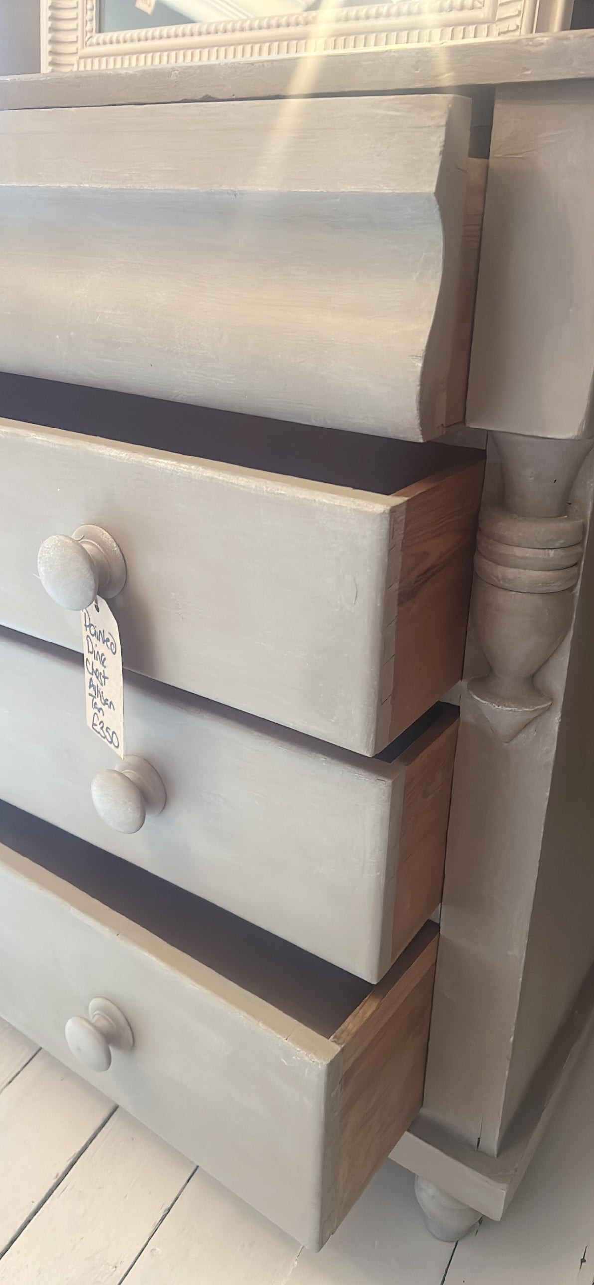 Painted pine antique chest of drawers - artisan tan with white wax