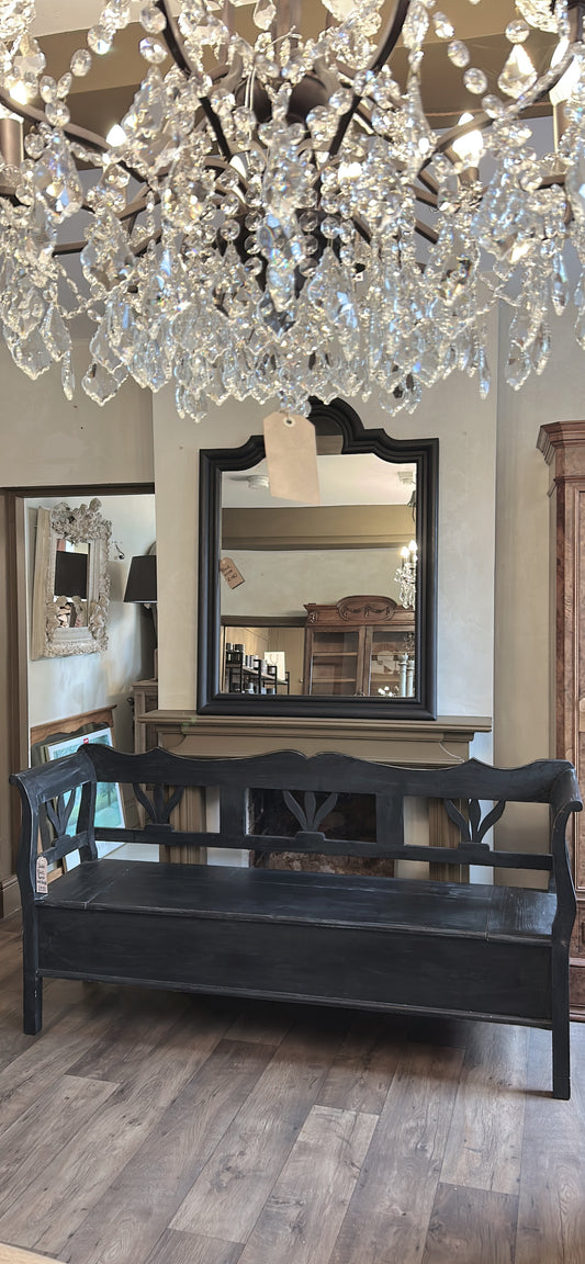 Dutch pine painted long bench with storage