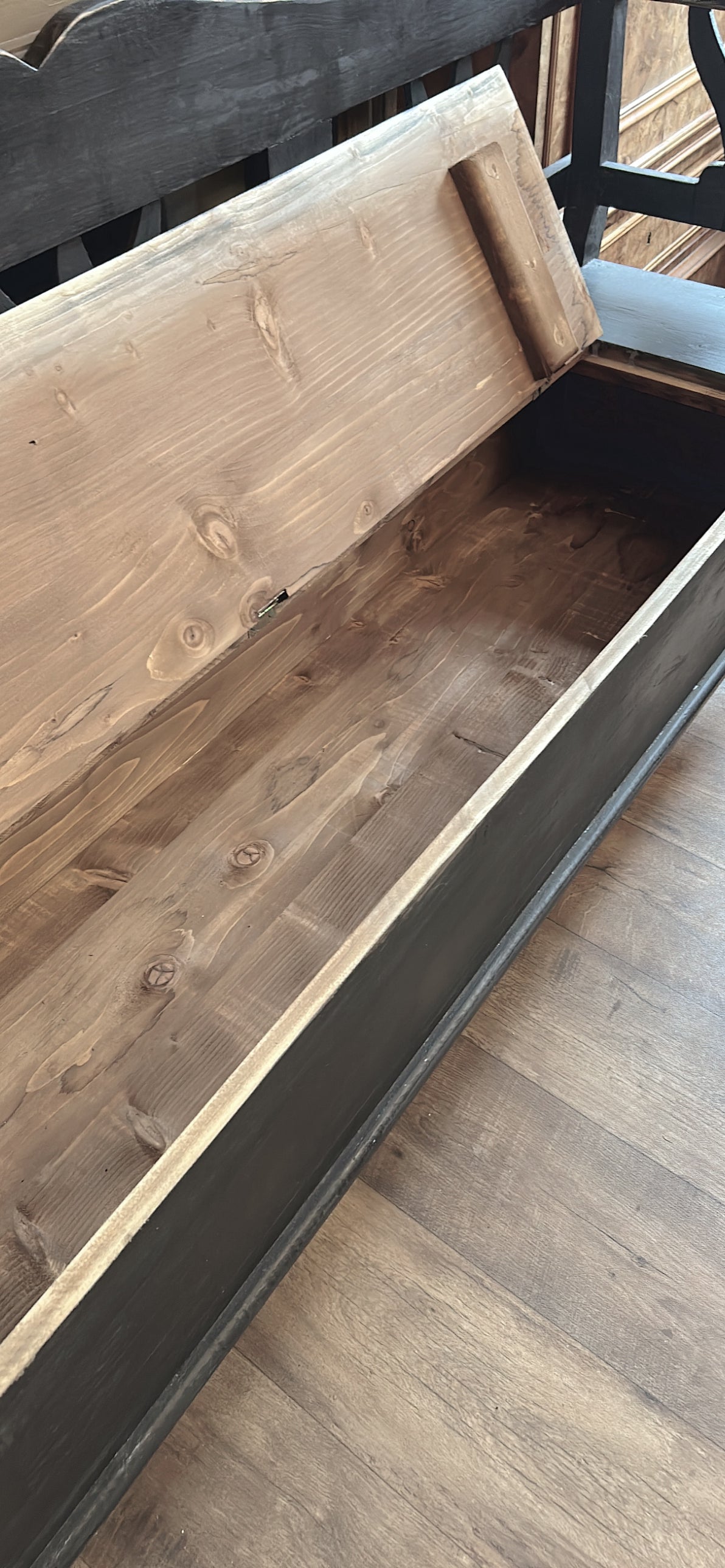Dutch pine painted long bench with storage
