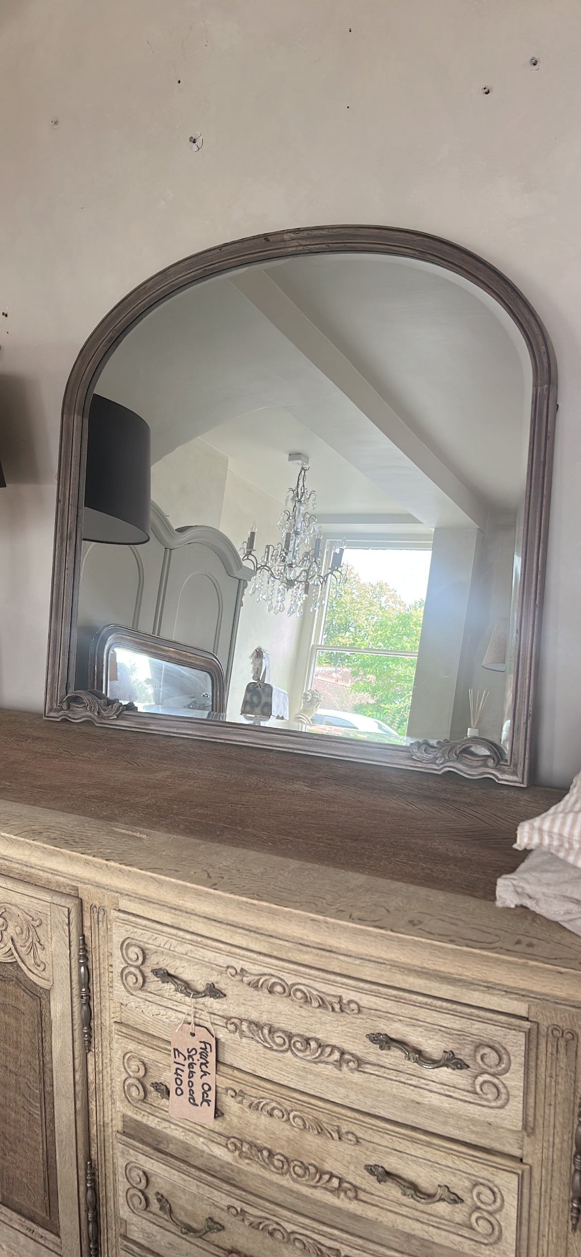 Reclaimed wooded arch mirror with bevelled glass