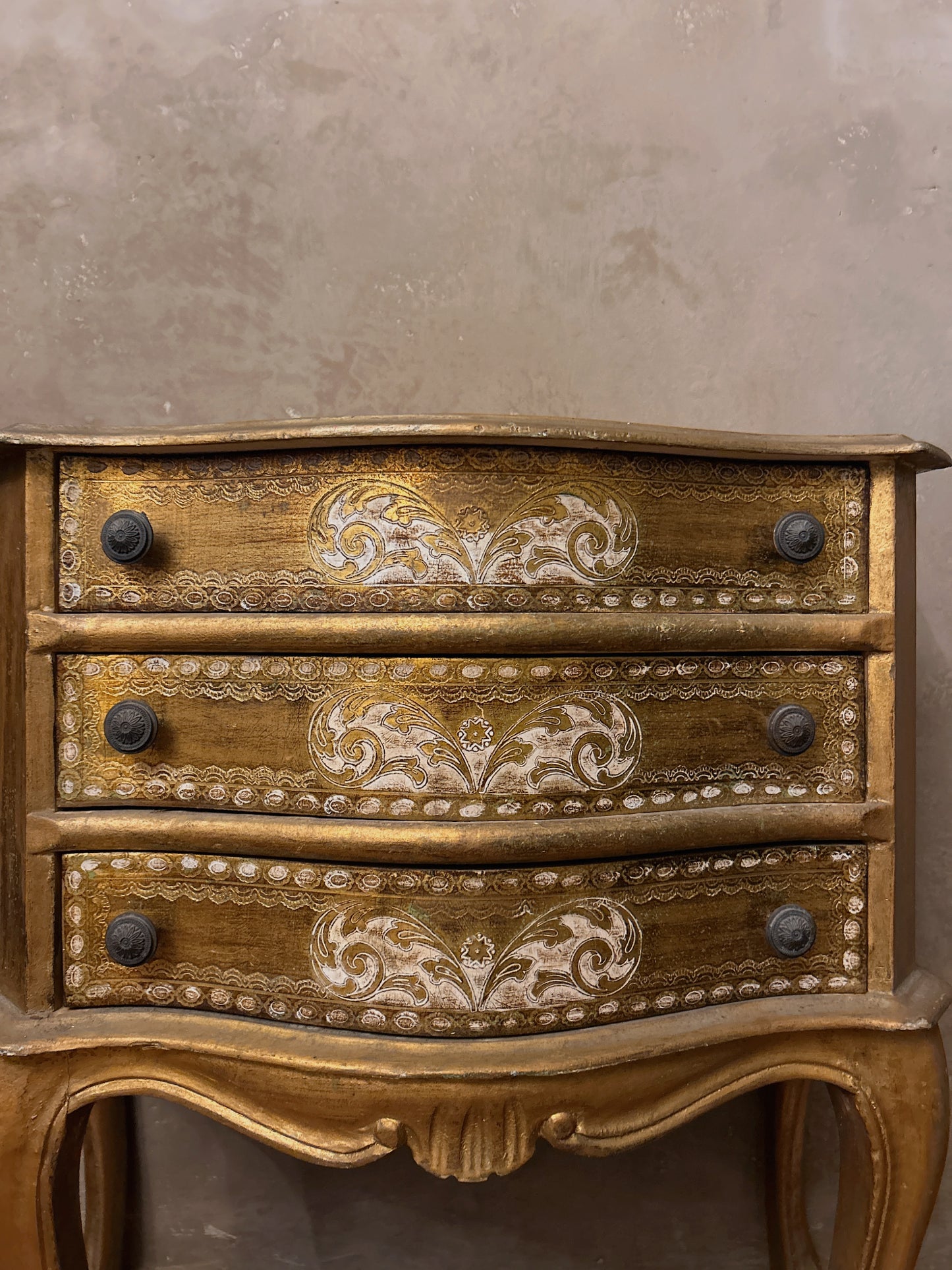 Ornate vintage gold painted french petite chest