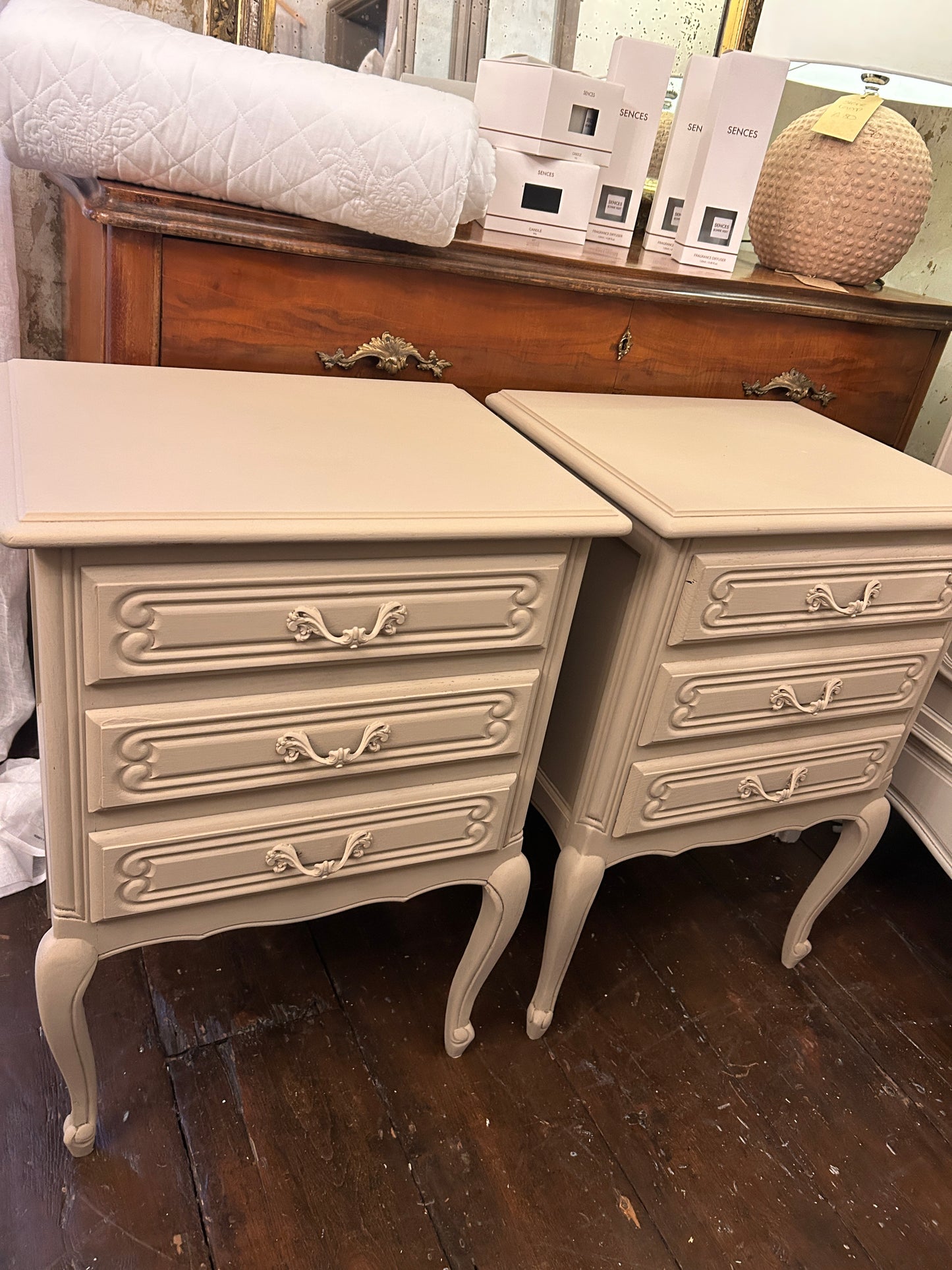 Pair french painted petite chest of drawers