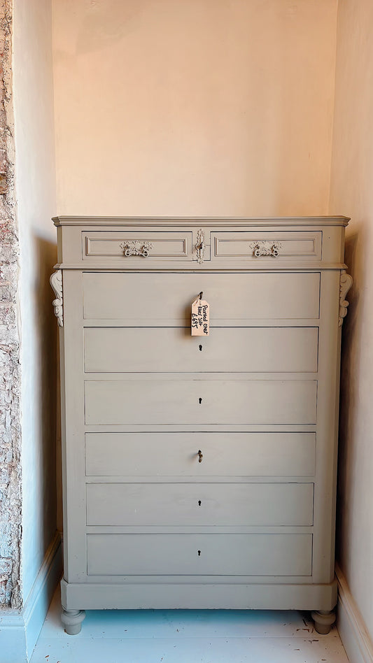 French painted tall chest of drawers colour River Silt