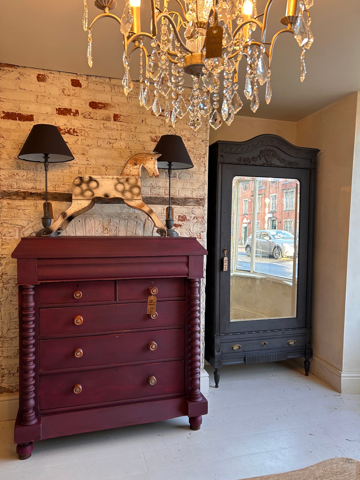 Antique French black painted armoire