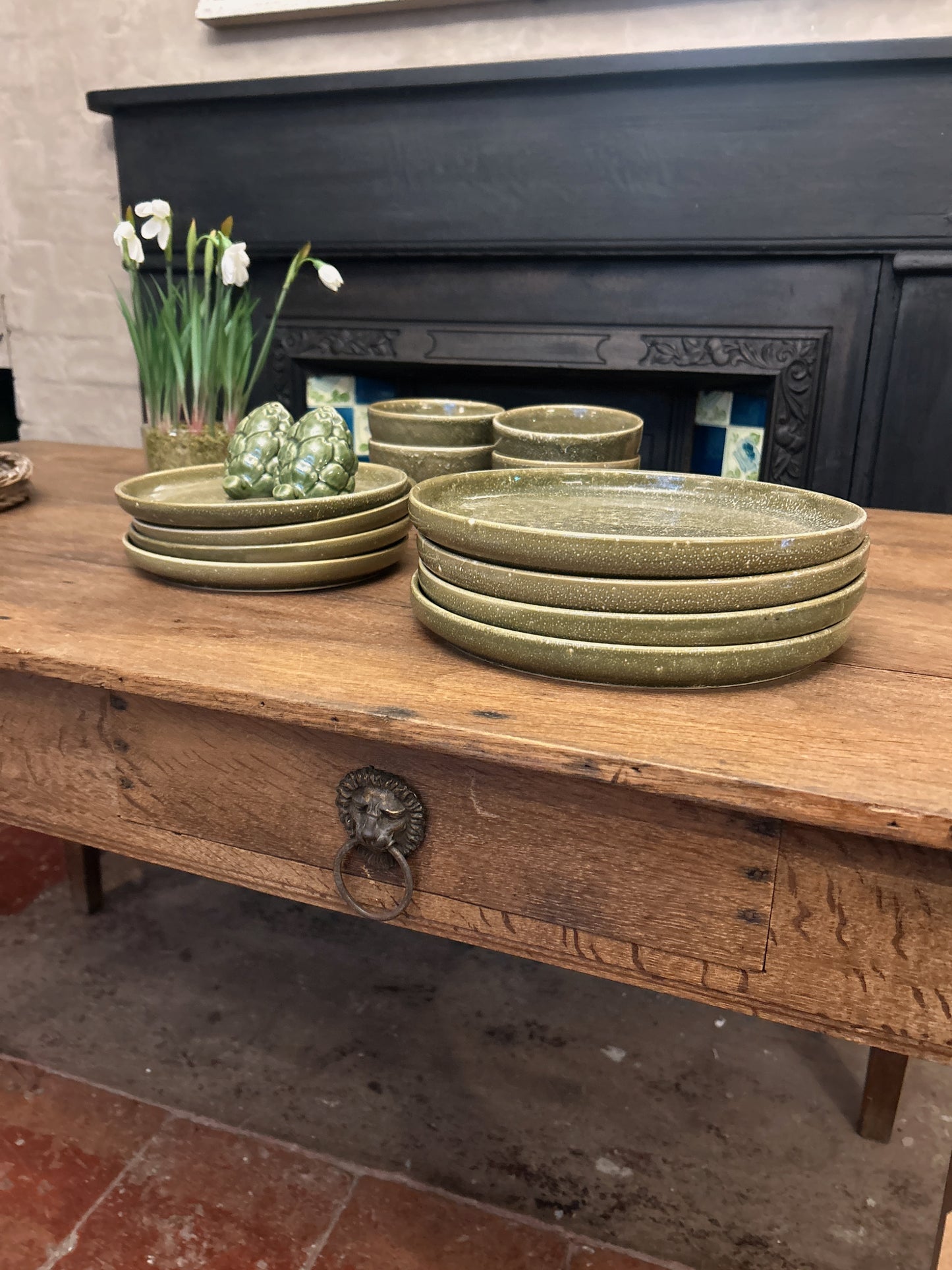 French oak 2 drawer table