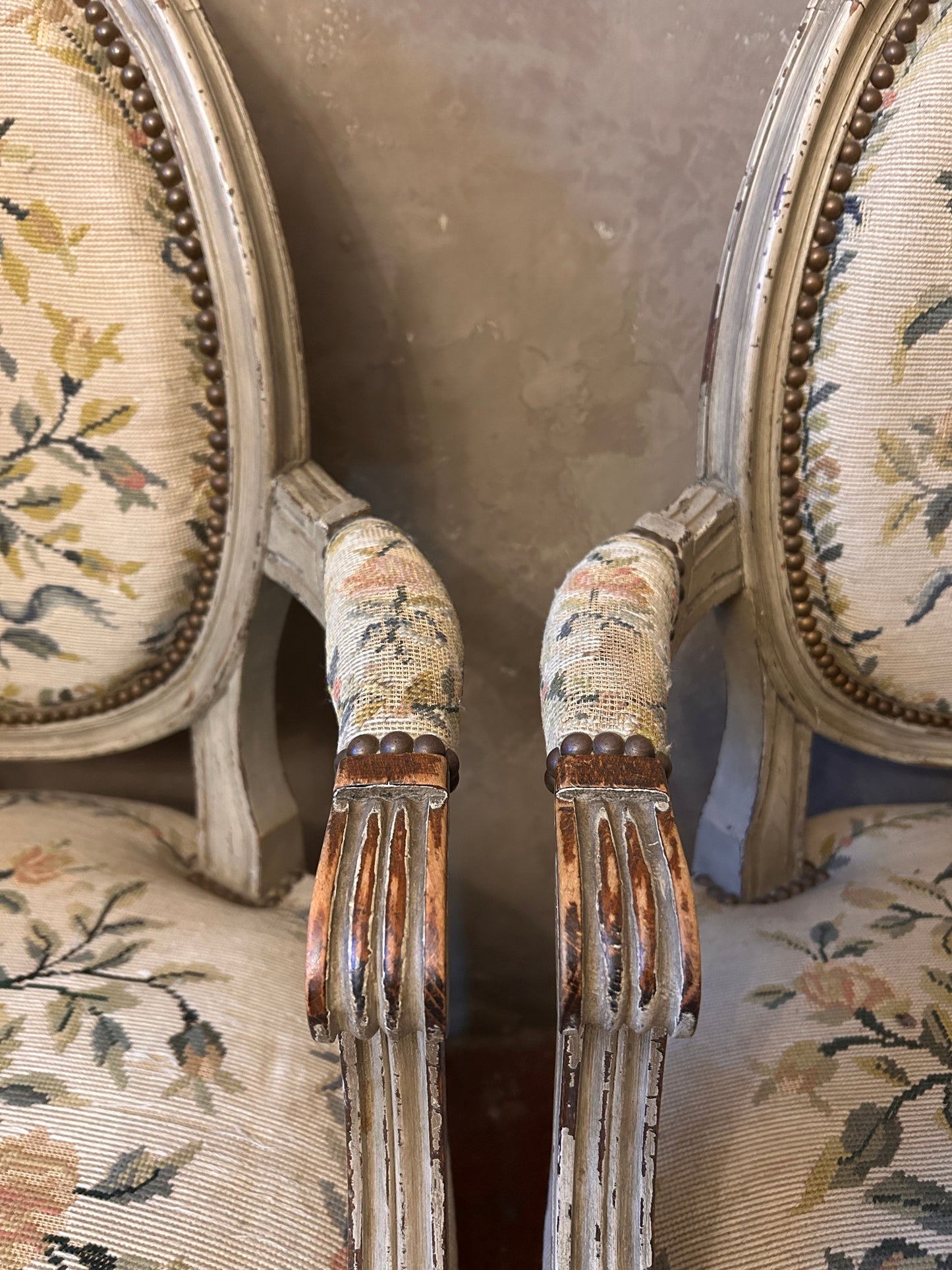 Pair French Louis xv tapestry chairs