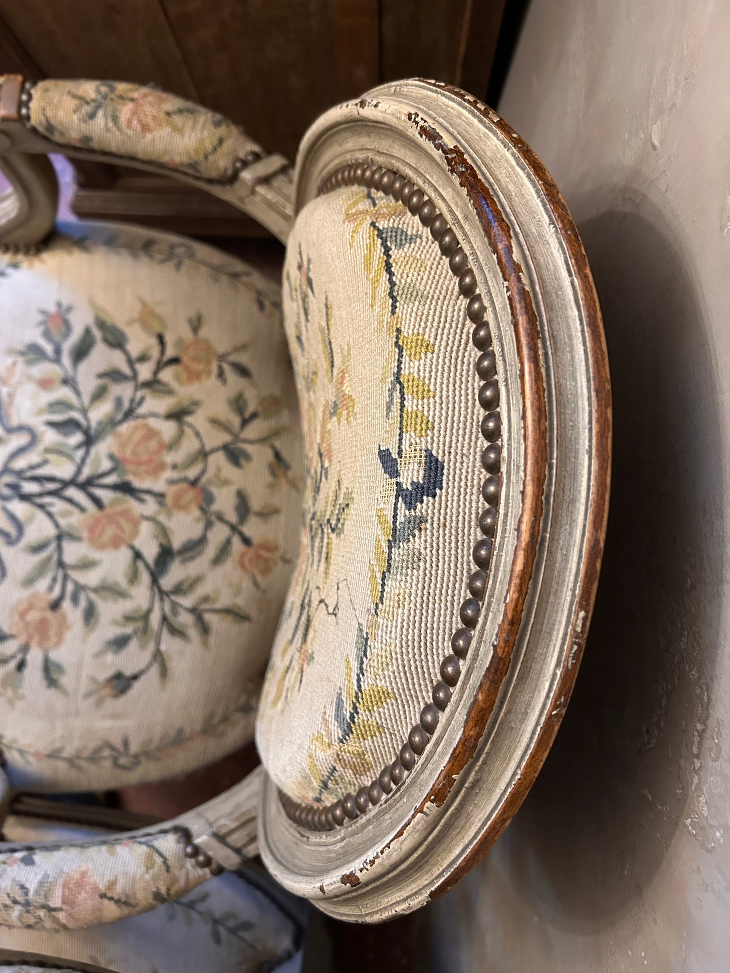 Pair French Louis xv tapestry chairs