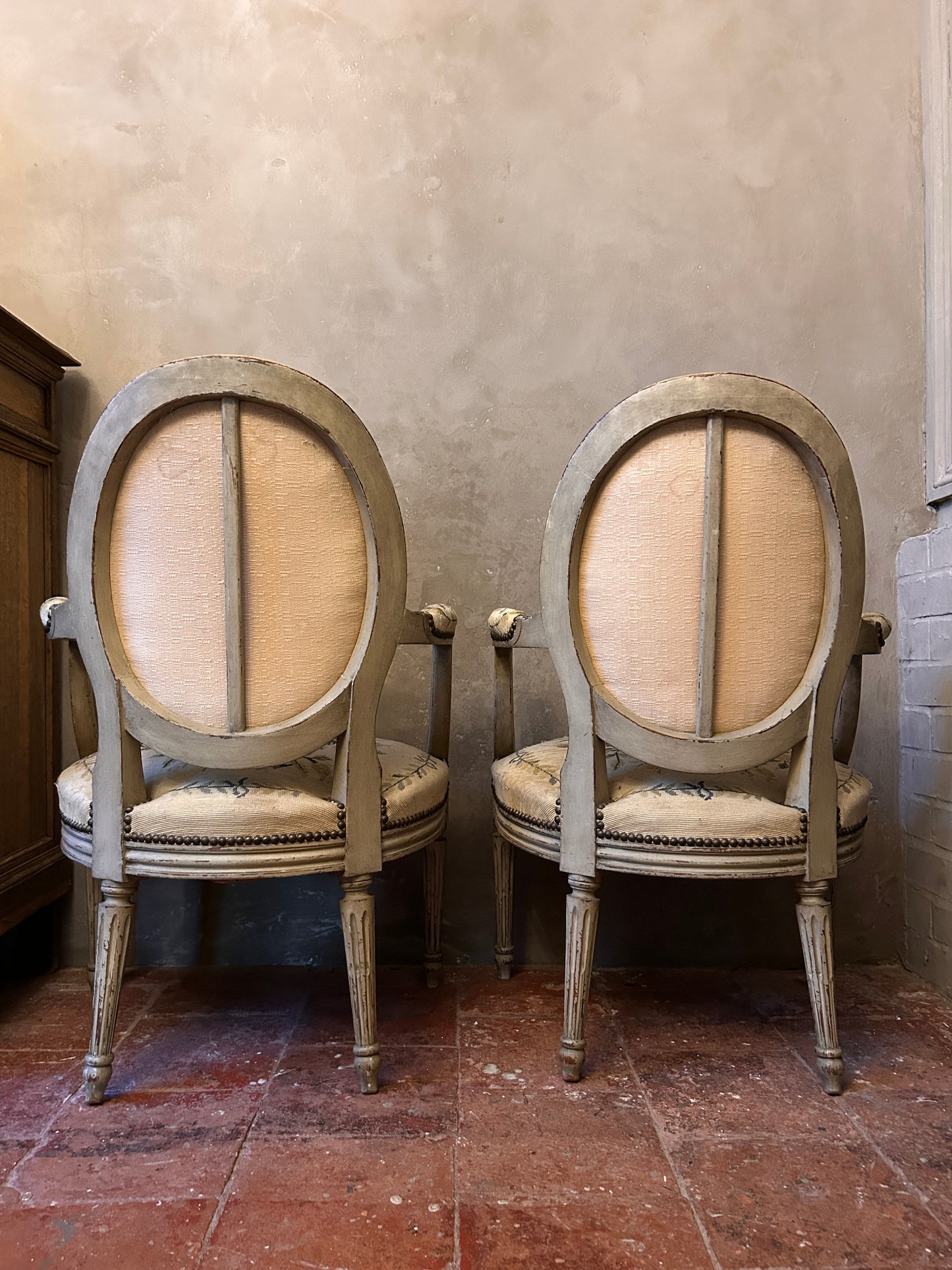 Pair French Louis xv tapestry chairs