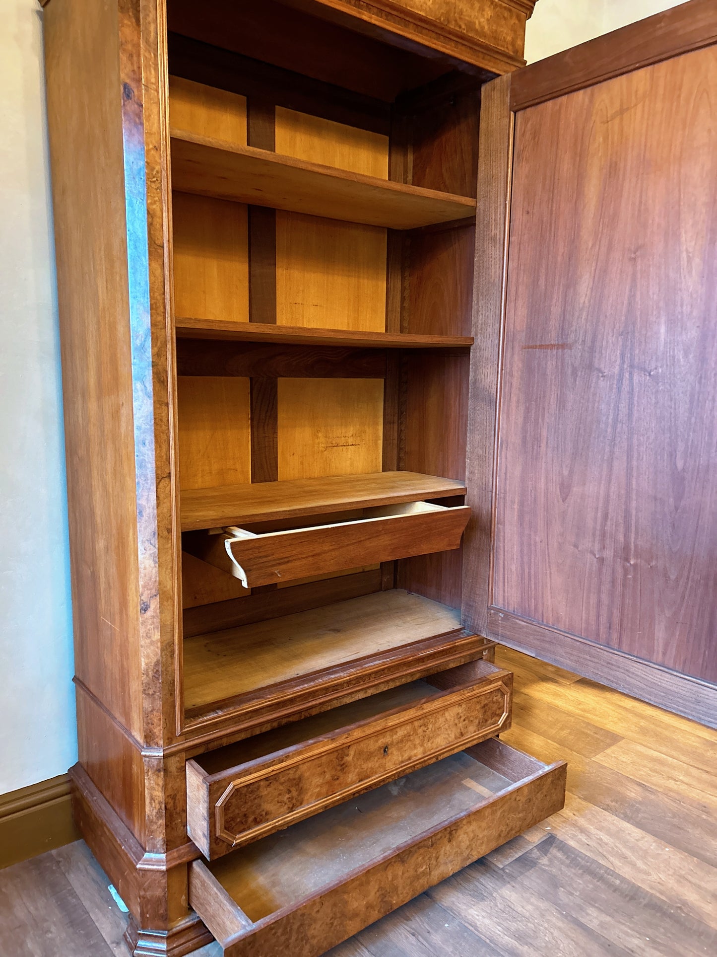 French antique Burr Walnut armoire