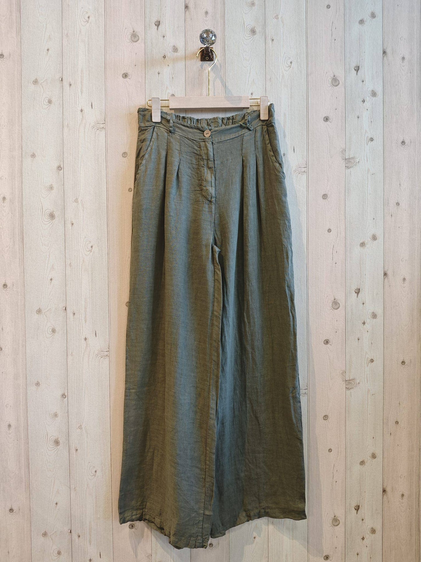 REF 30523 TROUSERS WITH ONE BUTTON 100% LINEN: CAMEL