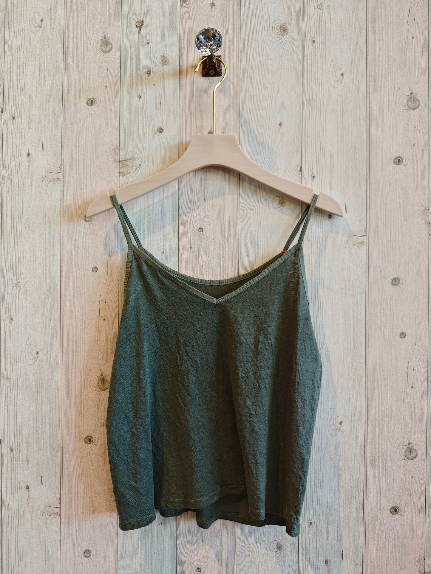 REF 14893 100% LINEN T-SHIRT WITH THIN STRAPS: CAMEL