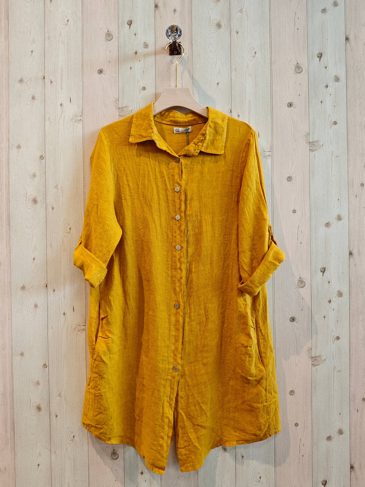 REF 89075 100% LINEN SHORT T-SHIRT: CAMEL