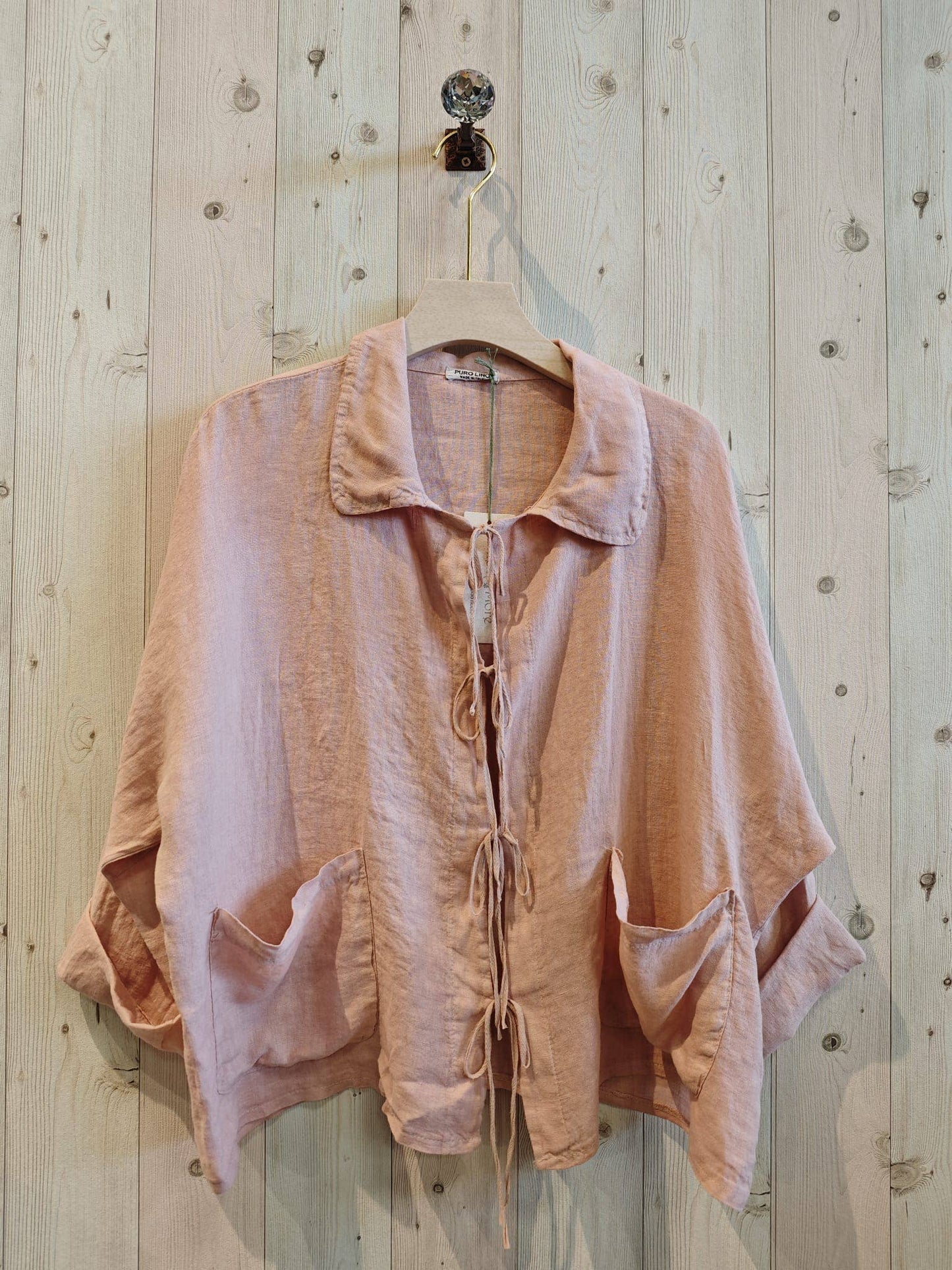 REF 17740 BABY COLLAR BLOUSE, OPEN 100% LINEN: Rose