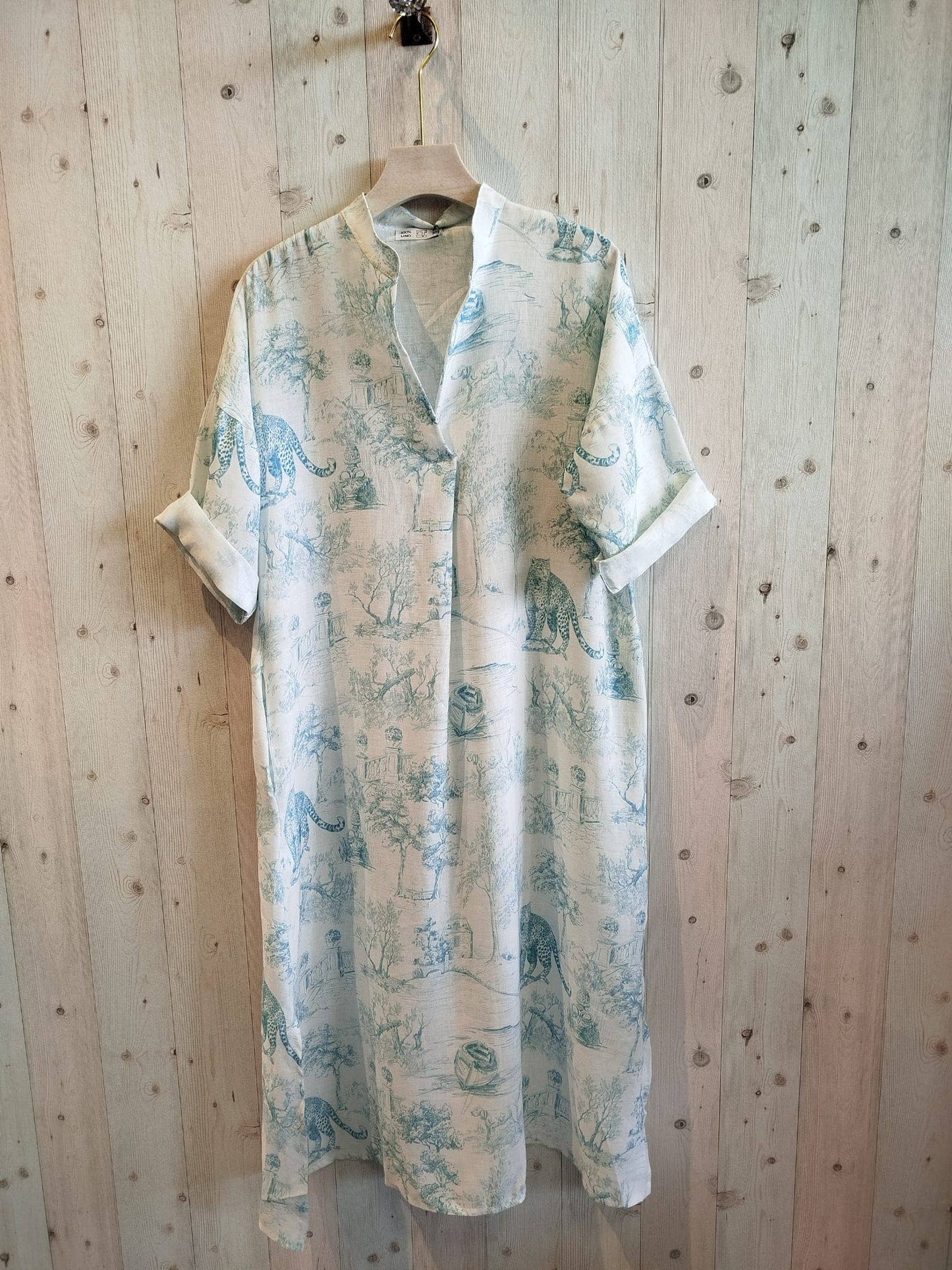 REF 293400 100% LINEN HAND COLLAR T-SHIRT: Camel