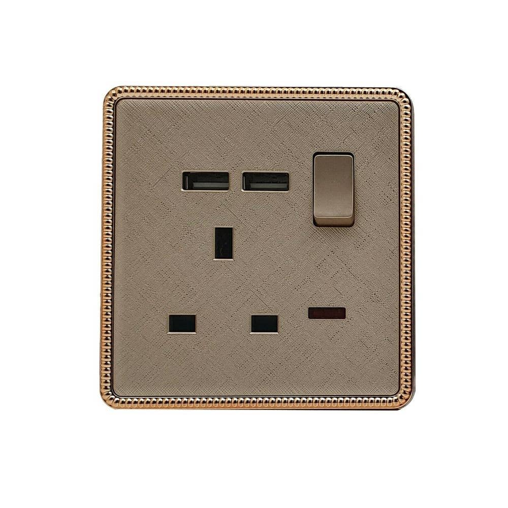 Screwless Textured Gold Light Switches & Socket: 2 Gang Socket