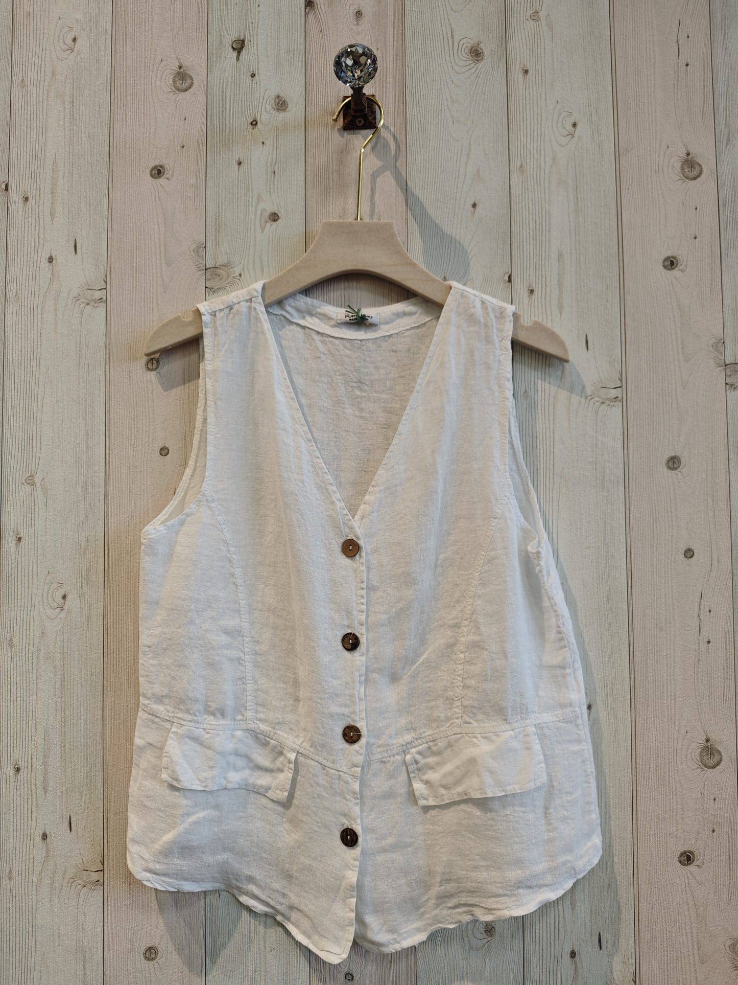 REF 17404 100% LINEN VEST: CAMEL