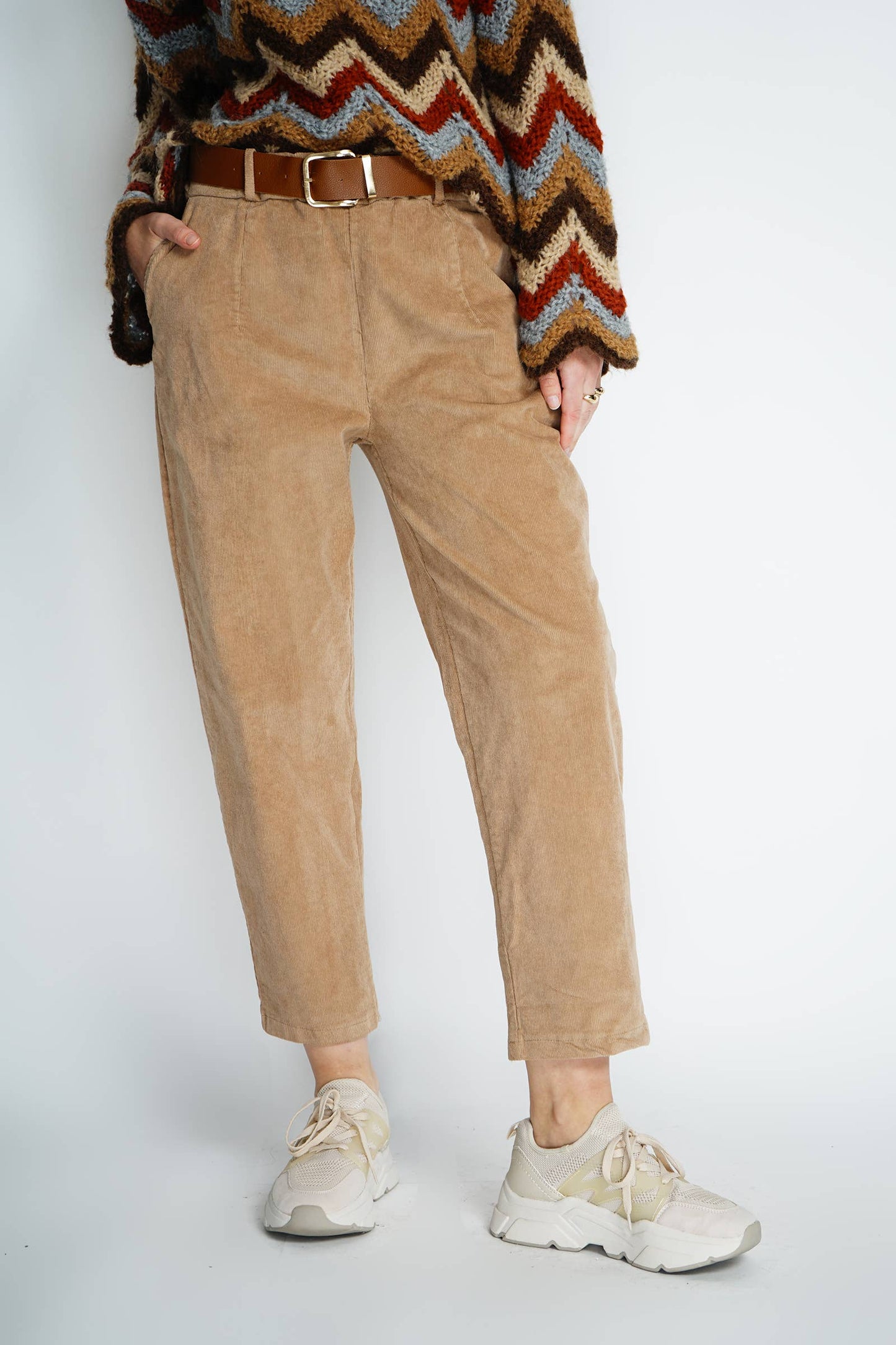 Velvet pants with belt 30500: Beige