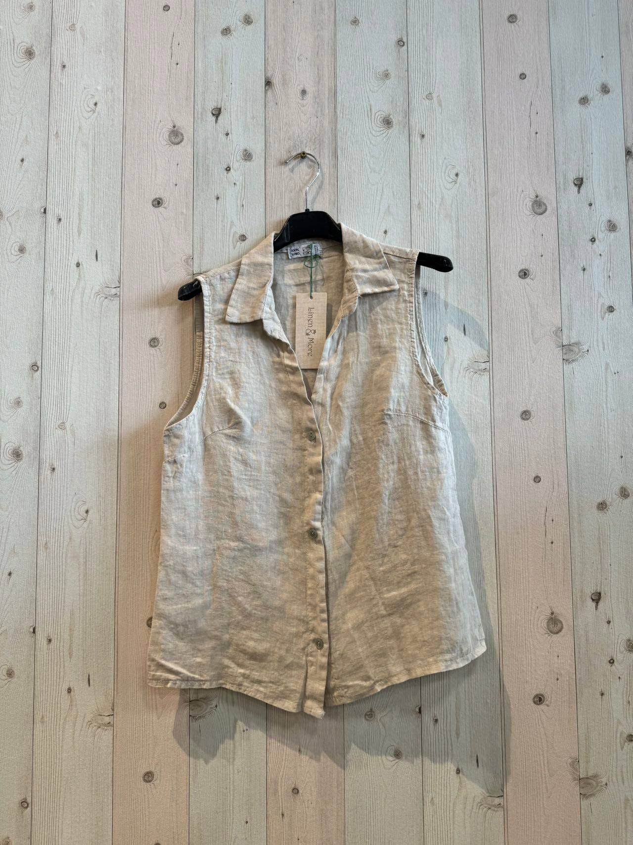 REF 83521 SLEEVELESS SHIRT 100% LINEN: Mole