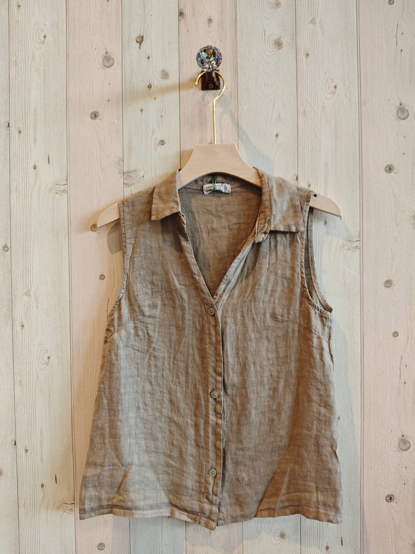 REF 83521 SLEEVELESS SHIRT 100% LINEN: Camel