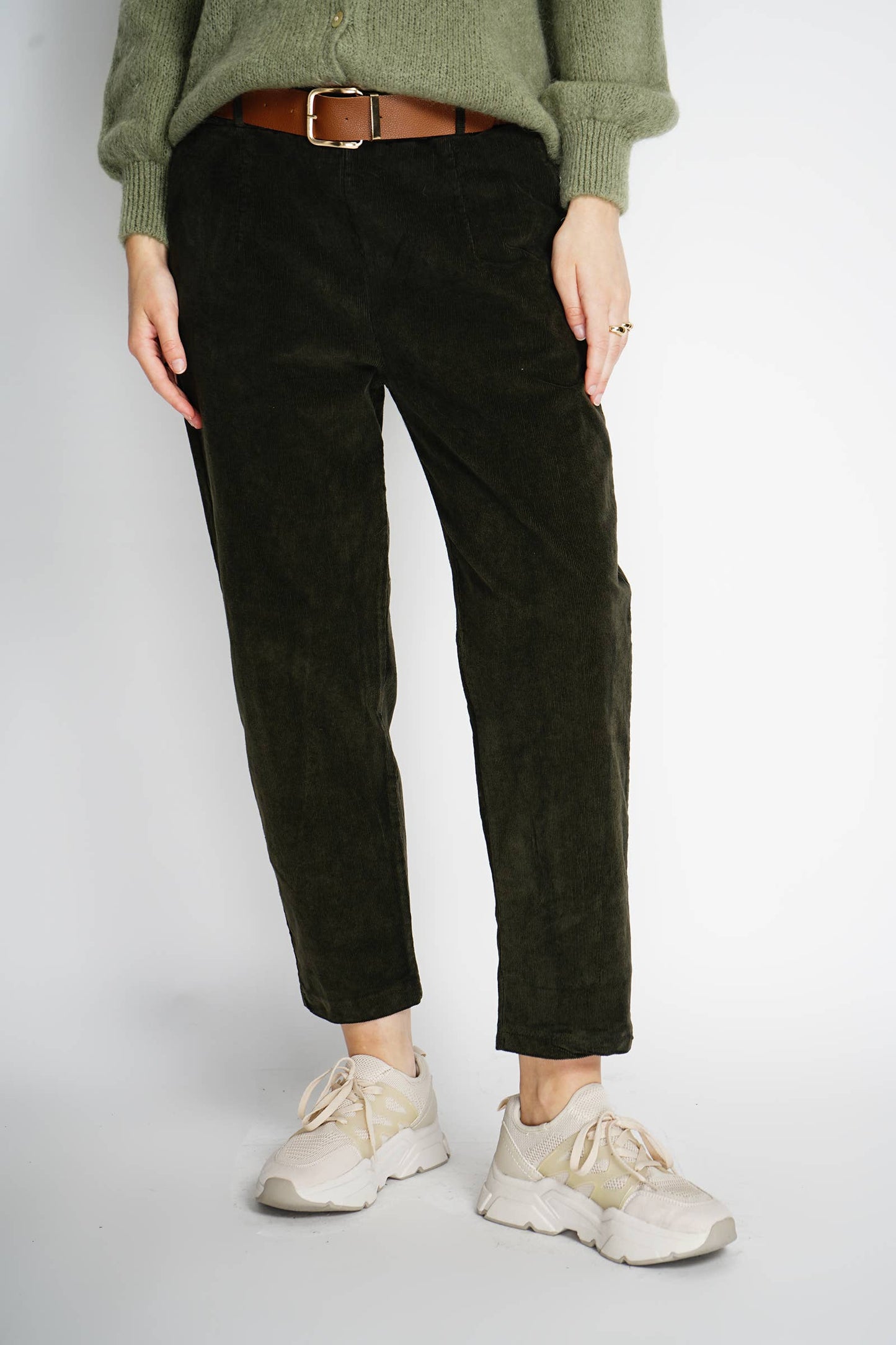 Velvet pants with belt 30500: Beige