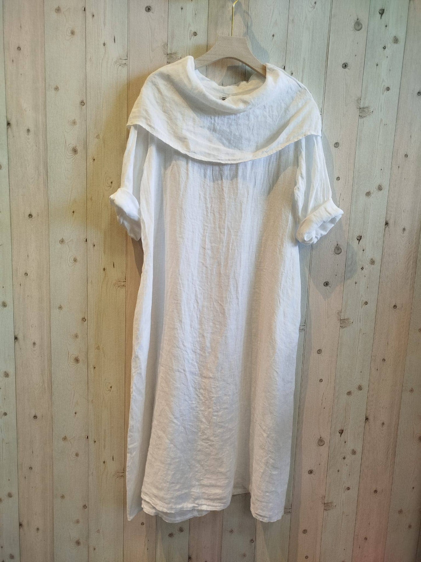 REF 2632 DRESS WITH LAPEL COLLAR 100% LINEN: Blue