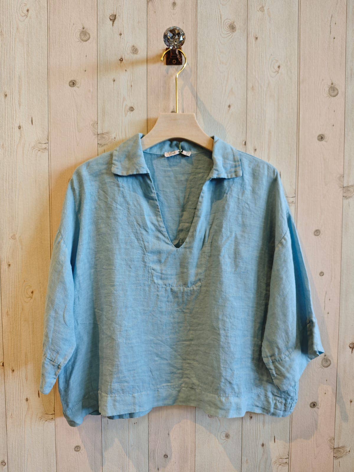 REF 12104 BLOUSE SHIRT COLLAR 100% LINEN: Blank